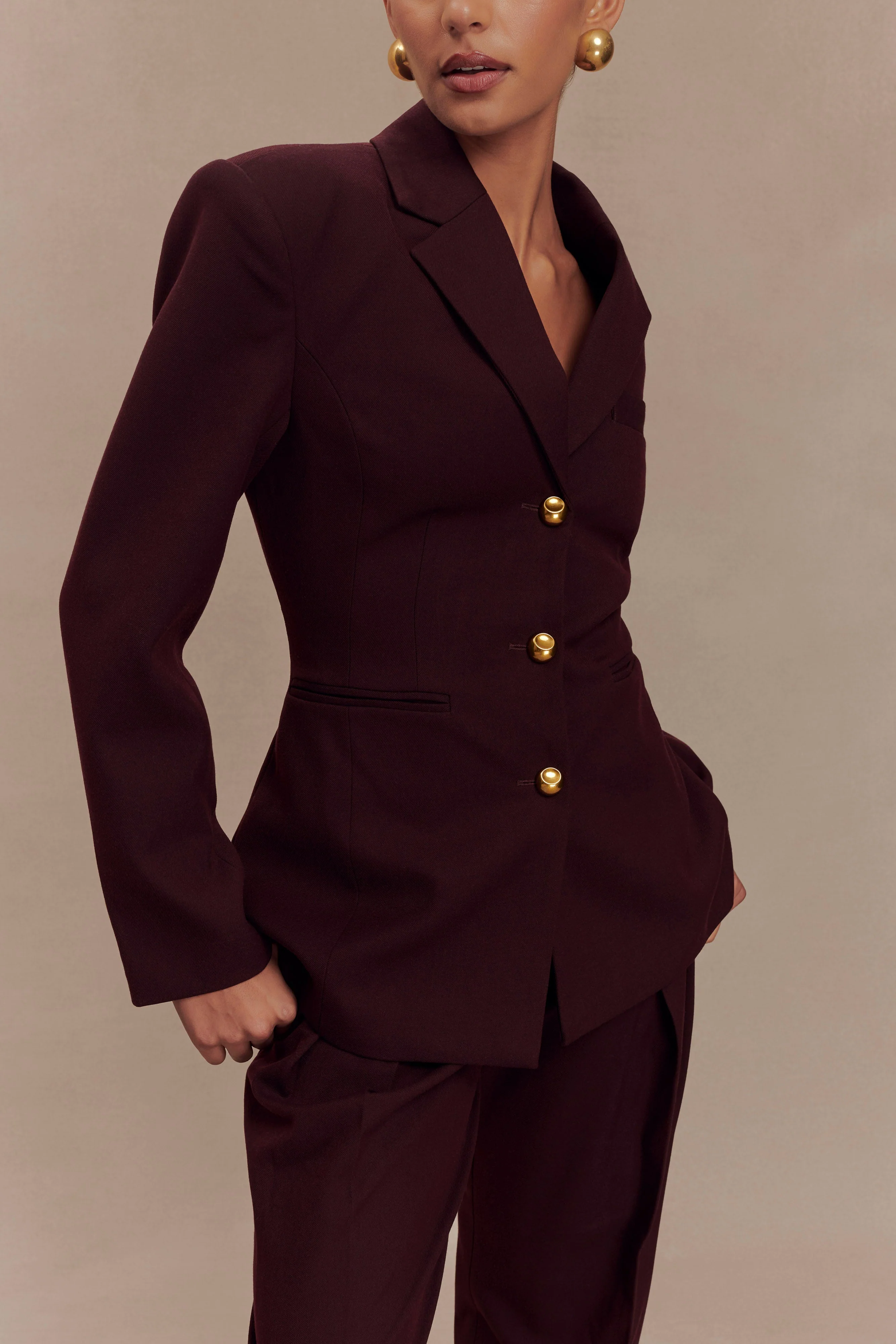 Bellamy Cinched Blazer - Mahogany - Image 3