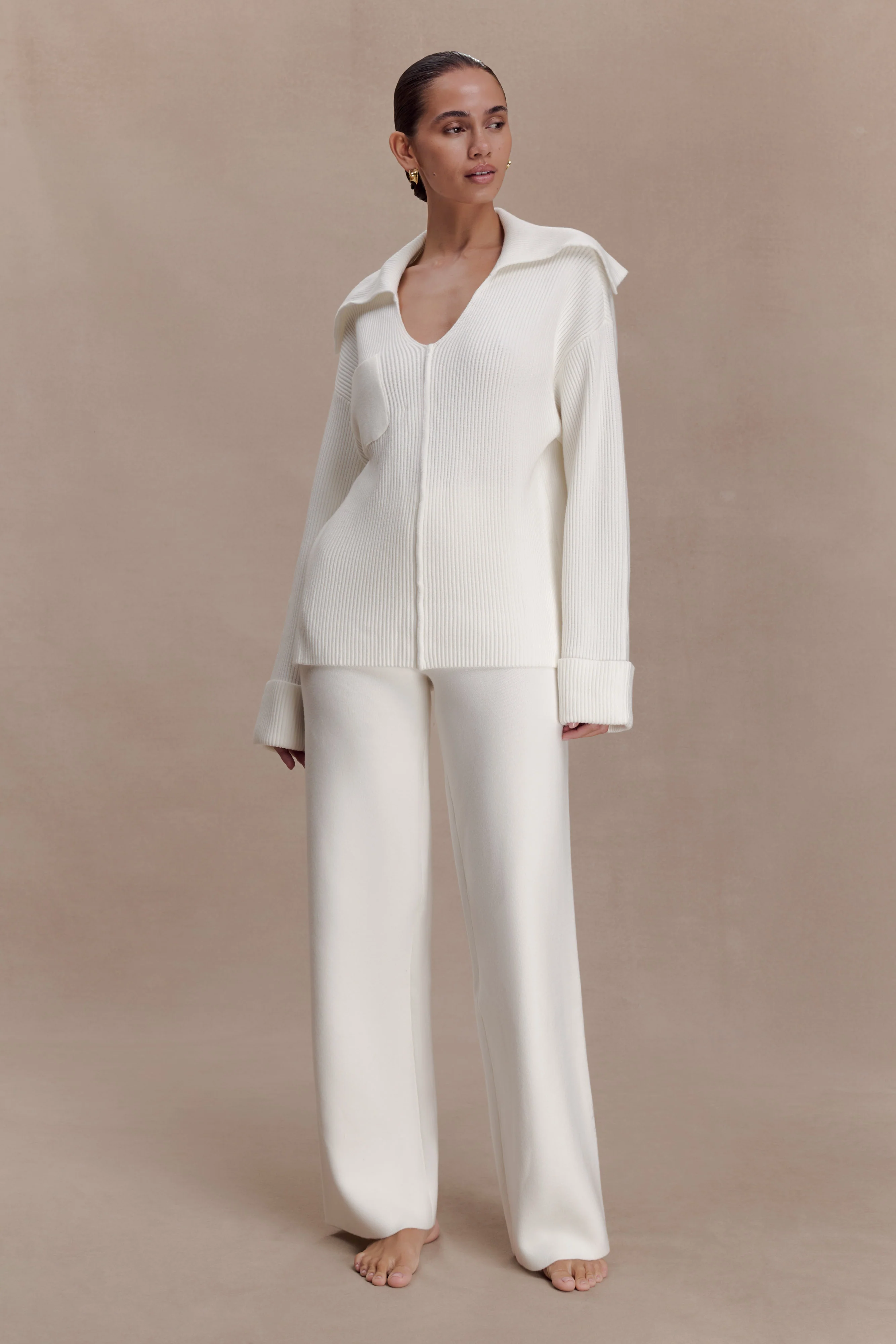 Bianka V Neck Knit Jumper - Off White - Image 3