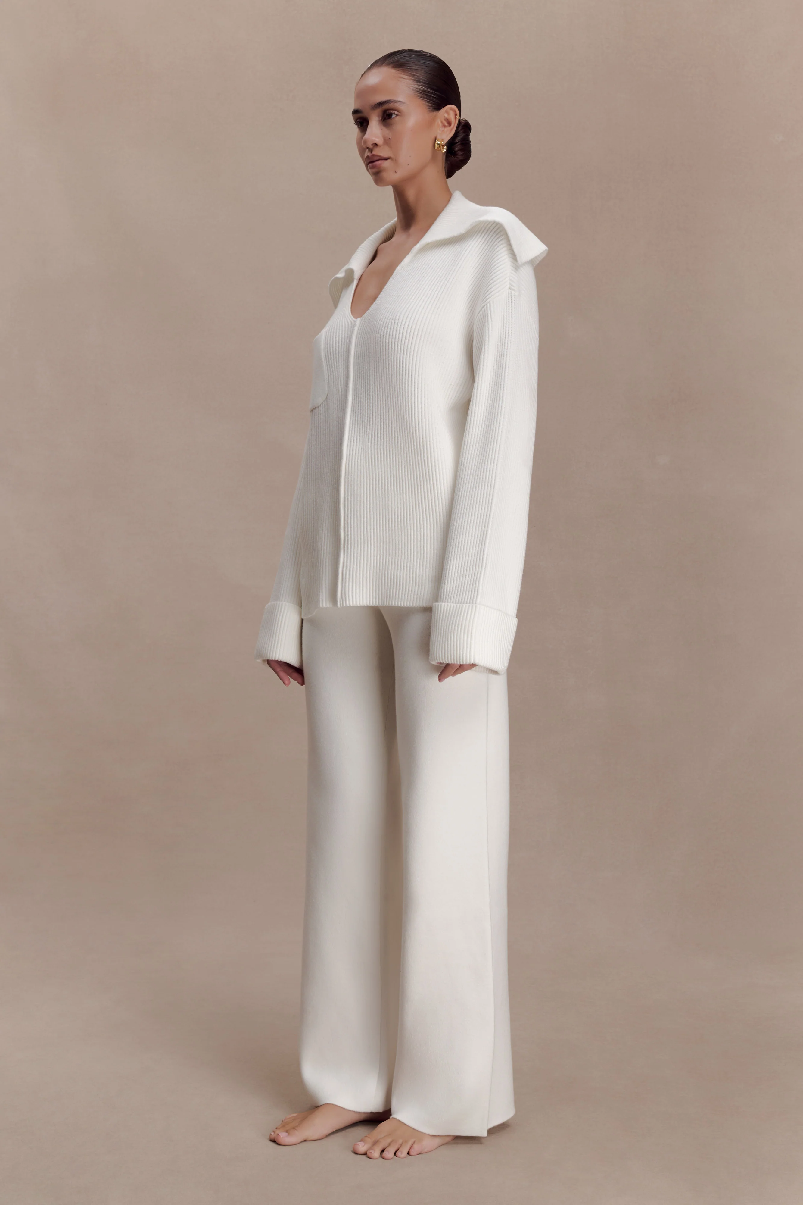 Bianka V Neck Knit Jumper - Off White - Image 4