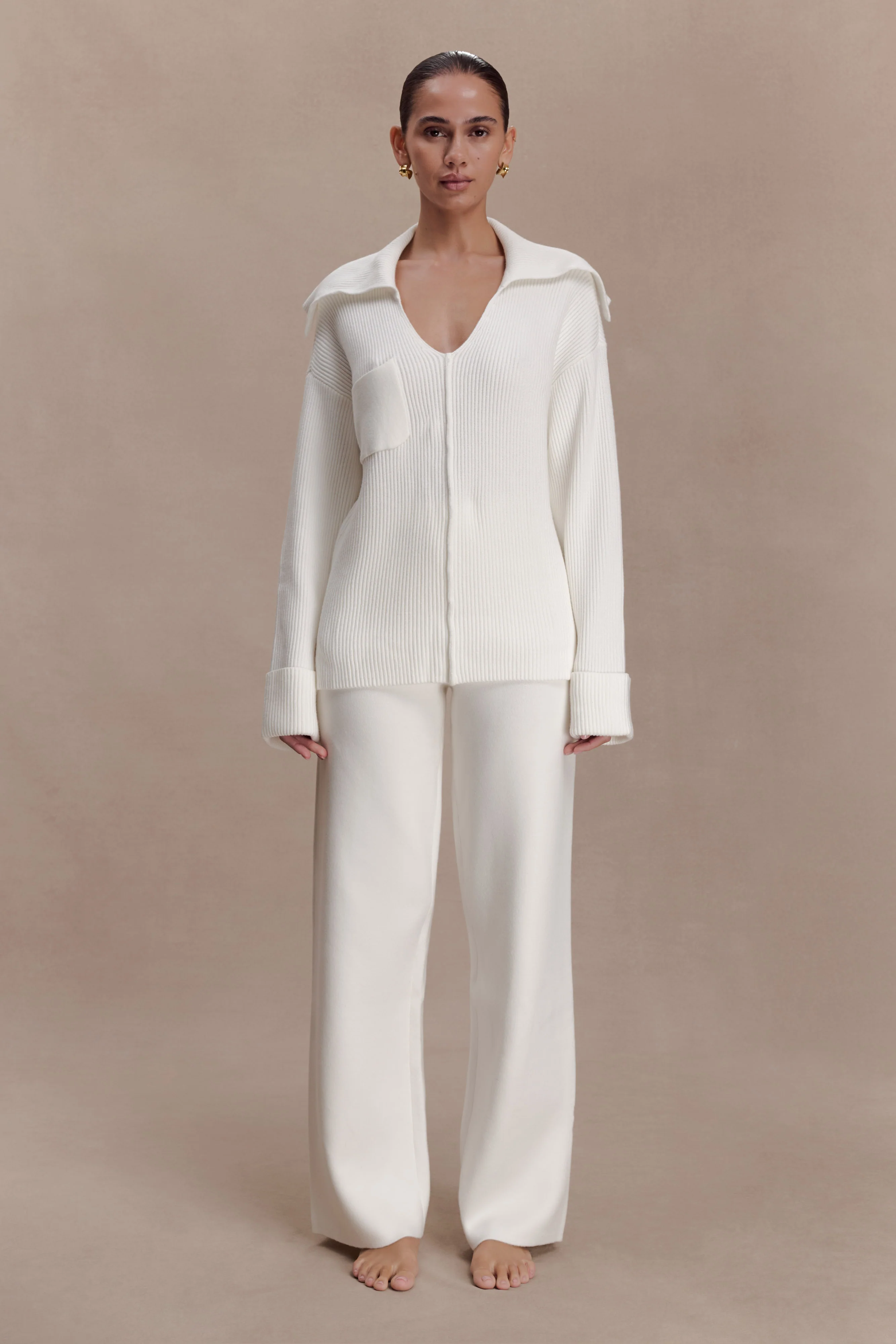 Bianka V Neck Knit Jumper - Off White - Image 5