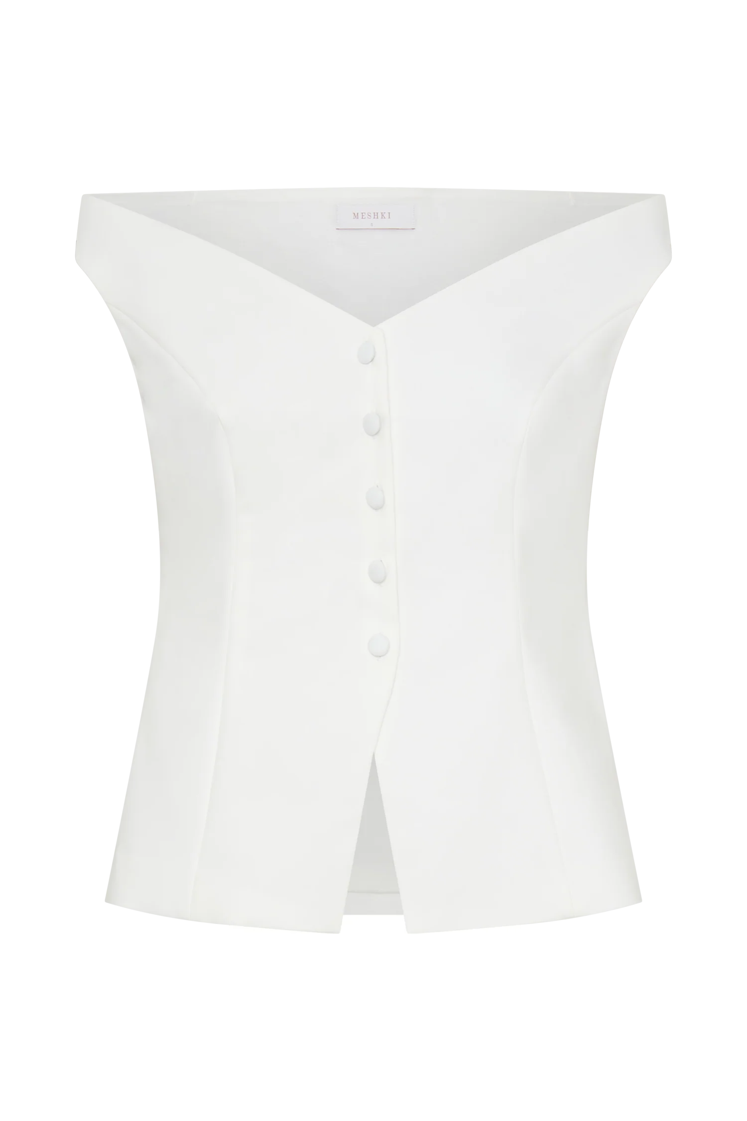 Billie Off Shoulder Sleeveless Button Top - White - Image 3