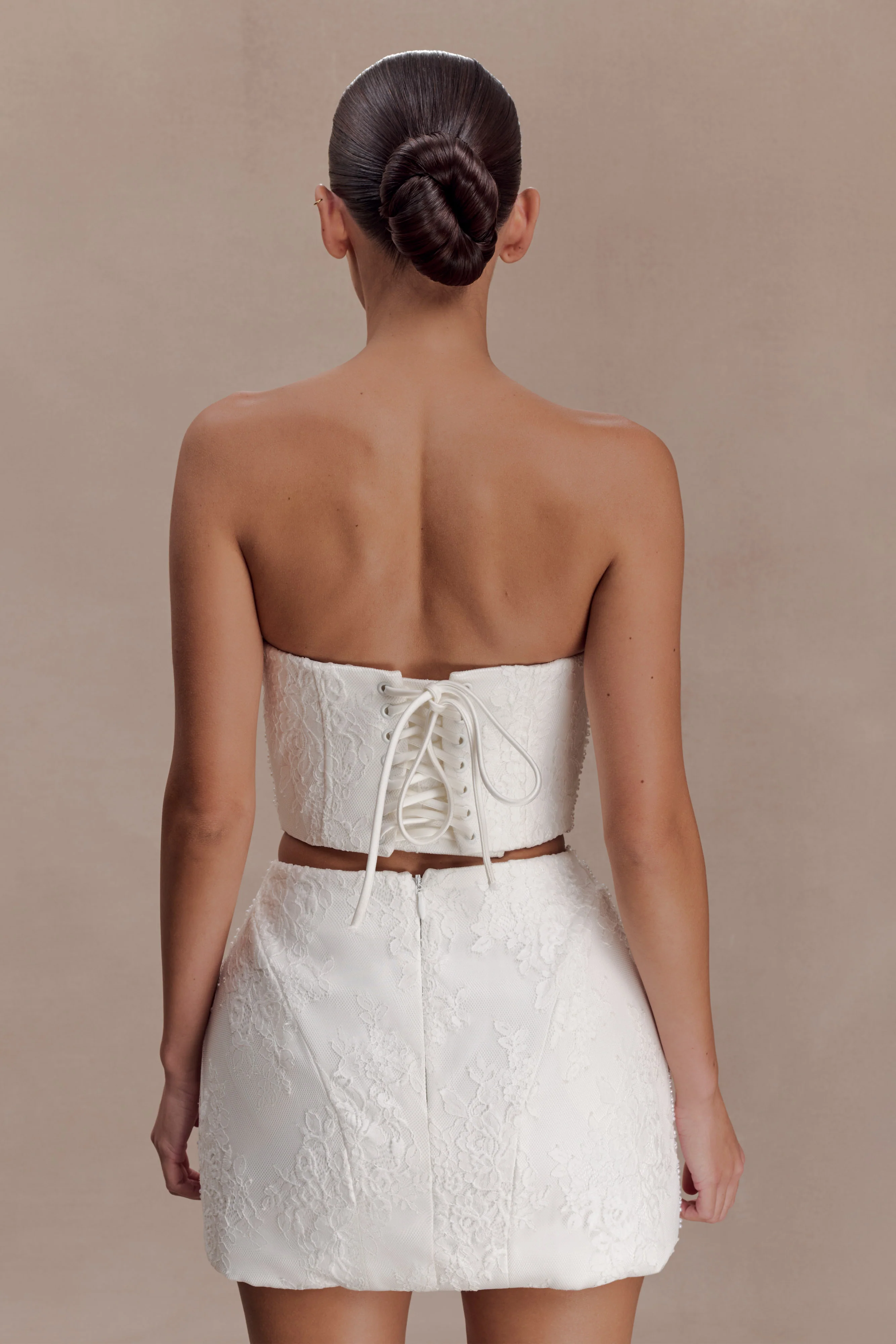 Camille Beaded Satin And Lace Corset Top - Ivory - Image 2