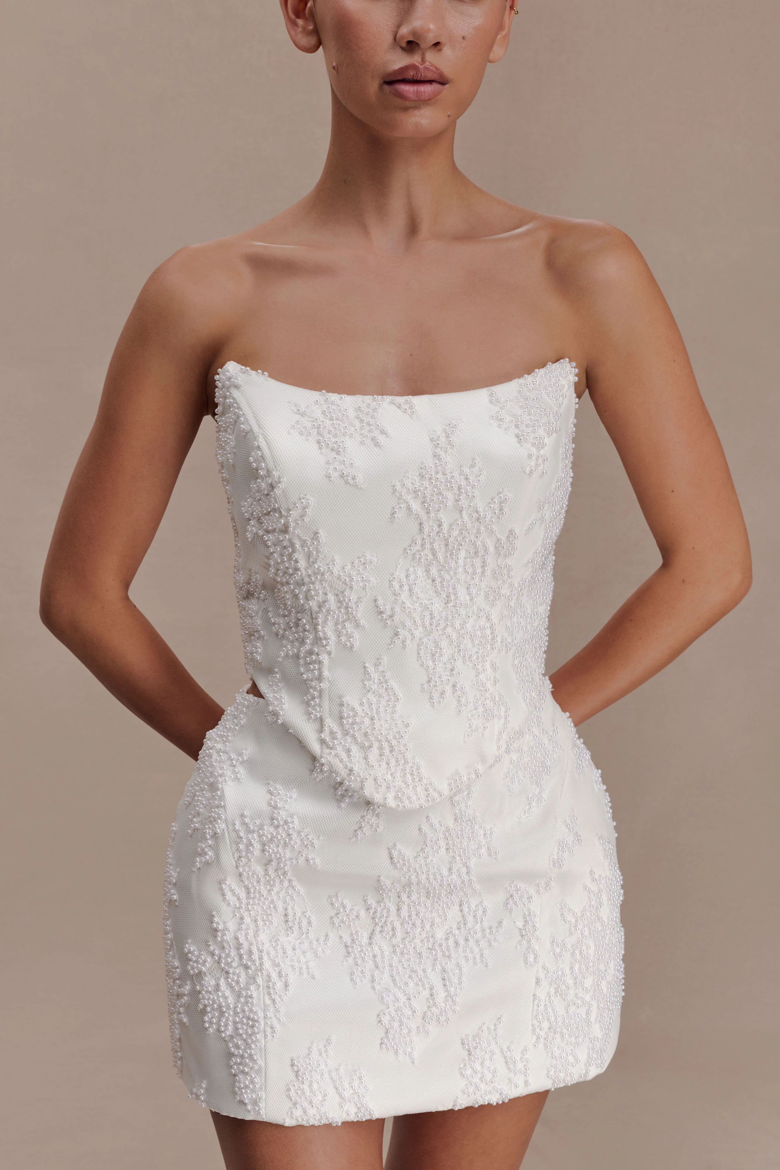Camille Beaded Satin And Lace Corset Top - Ivory - Image 3