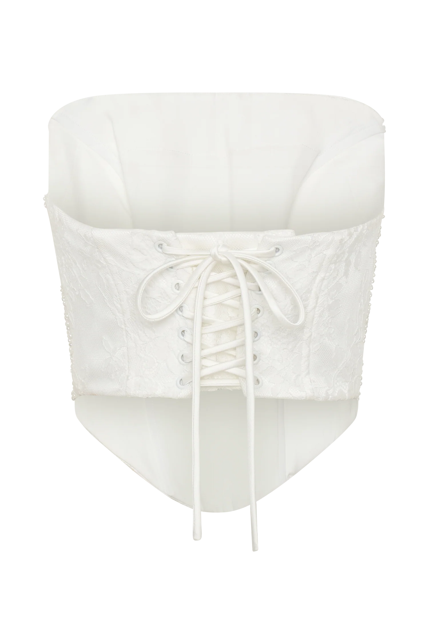 Camille Beaded Satin And Lace Corset Top - Ivory - Image 8