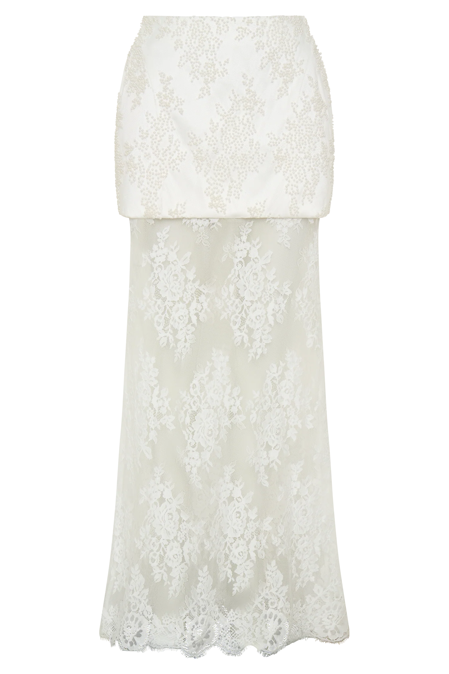 Camille Beaded Satin And Lace Maxi Skirt - Ivory - Image 12