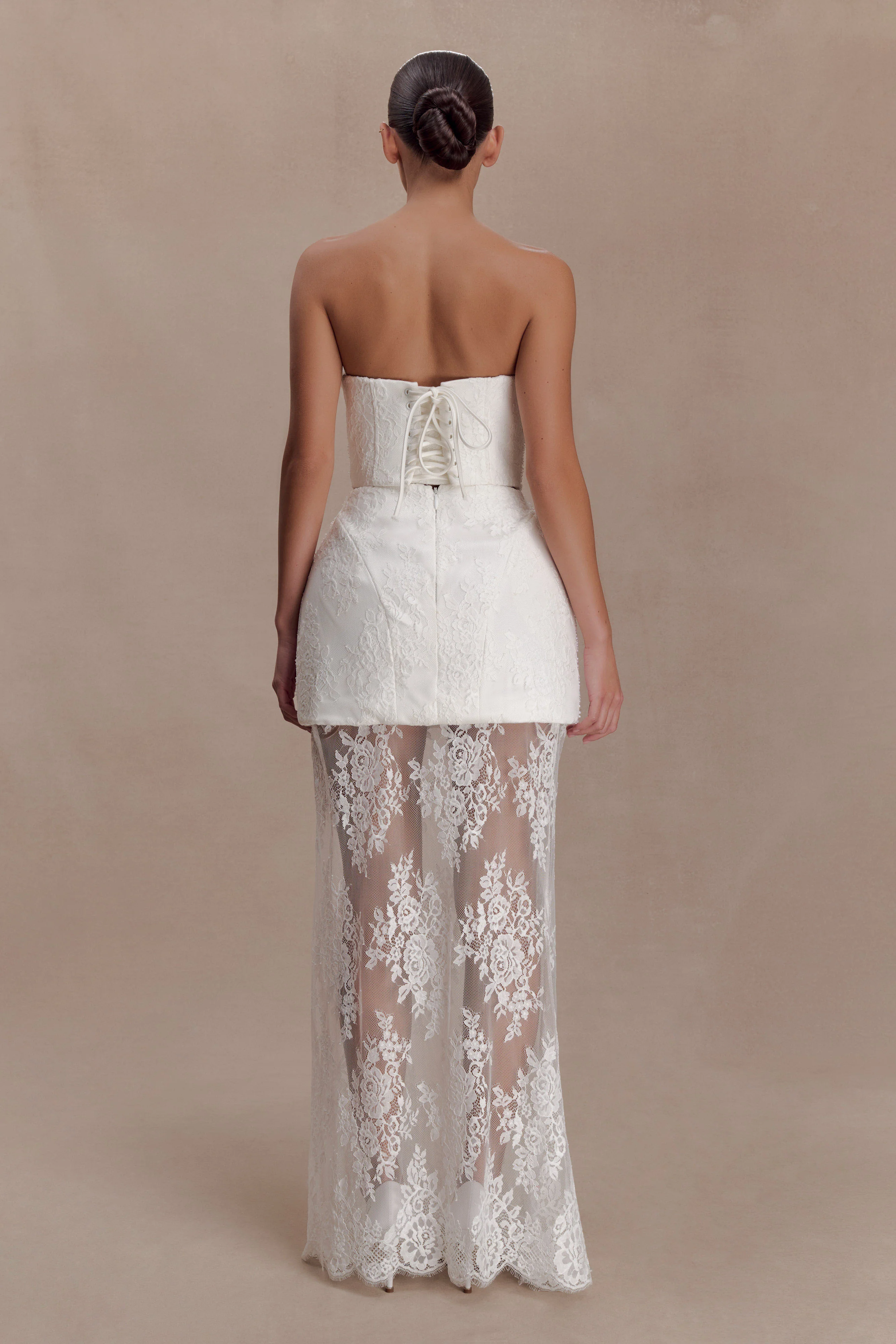 Camille Beaded Satin And Lace Corset Top - Ivory - Image 5