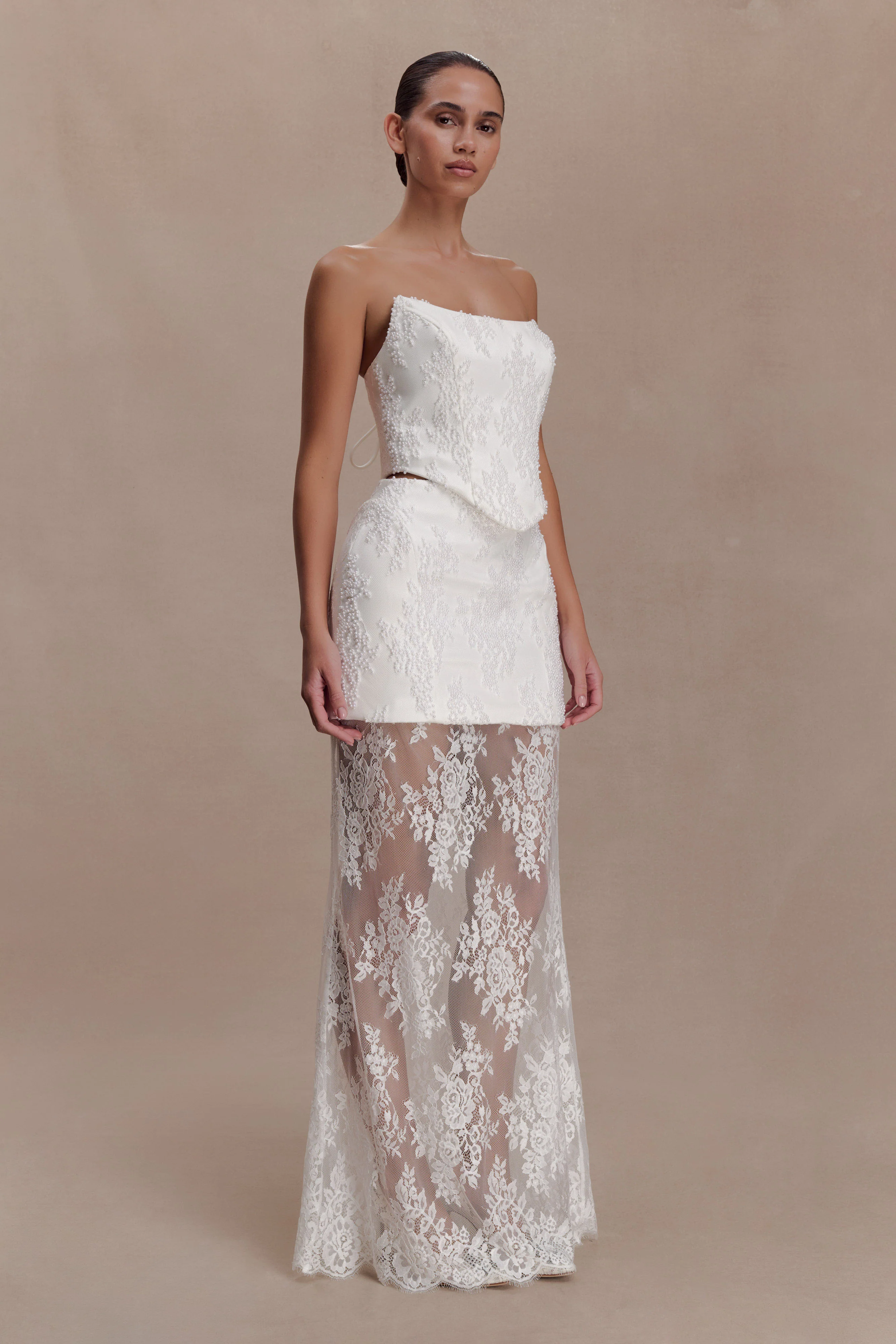 Camille Beaded Satin And Lace Corset Top - Ivory - Image 4