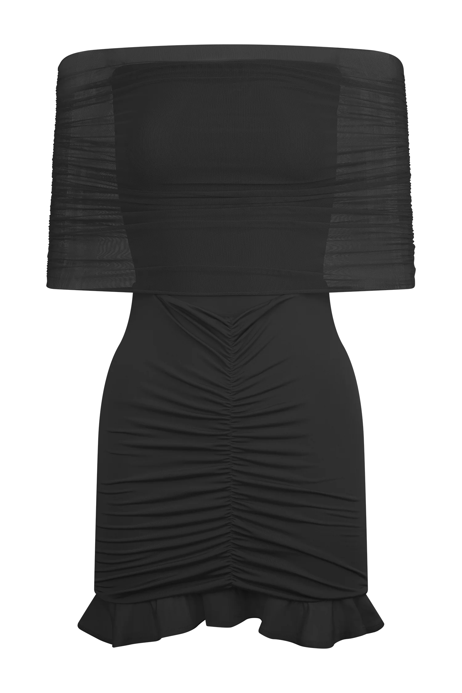 Caspian Slinky And Mesh Off Shoulder Mini Dress - Black - Image 7