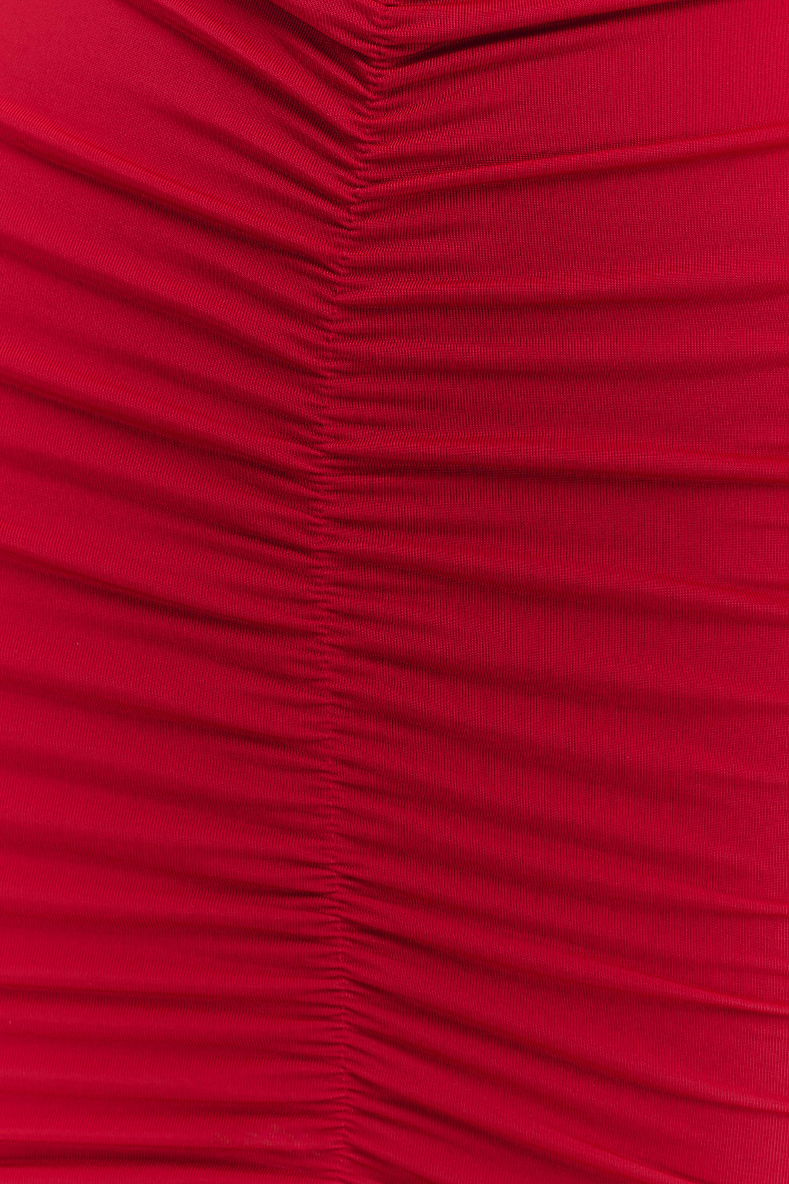 Caspian Slinky And Mesh Off Shoulder Mini Dress - Ruby - Image 7