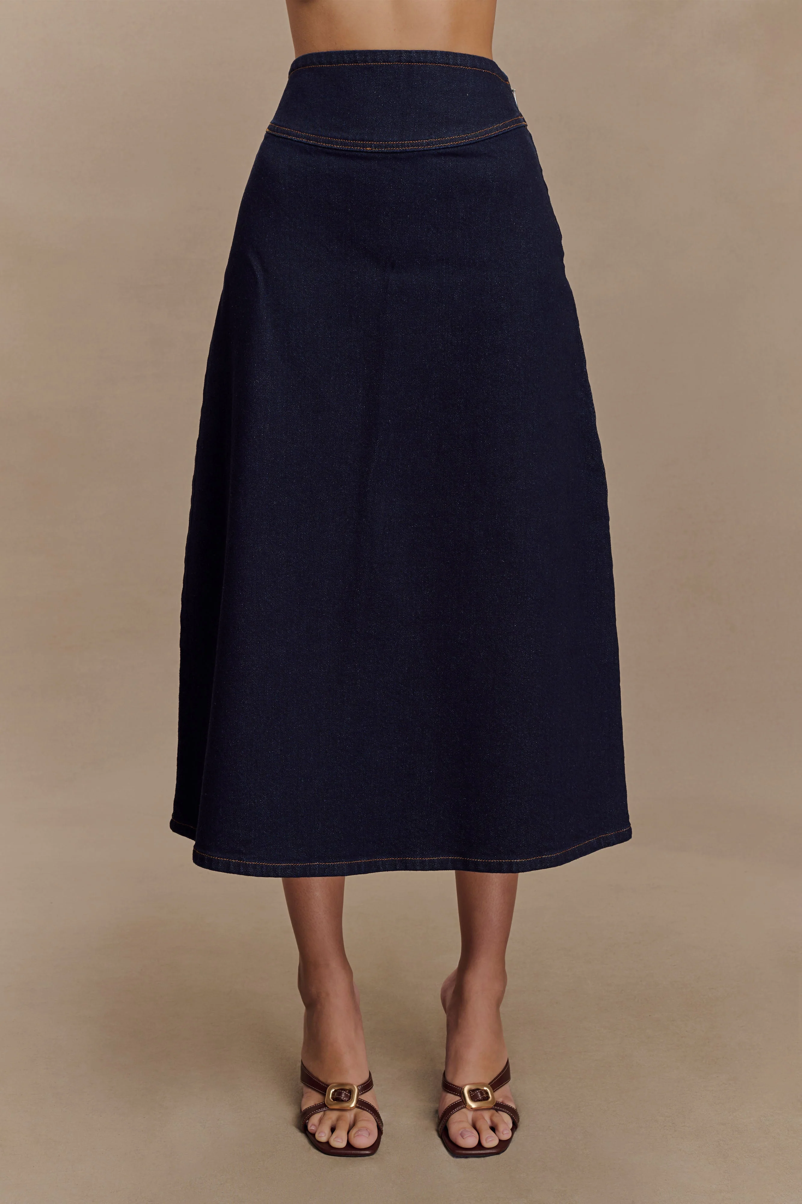 Cecilia Denim A-Line Midi Skirt - Indigo Blue - Image 2