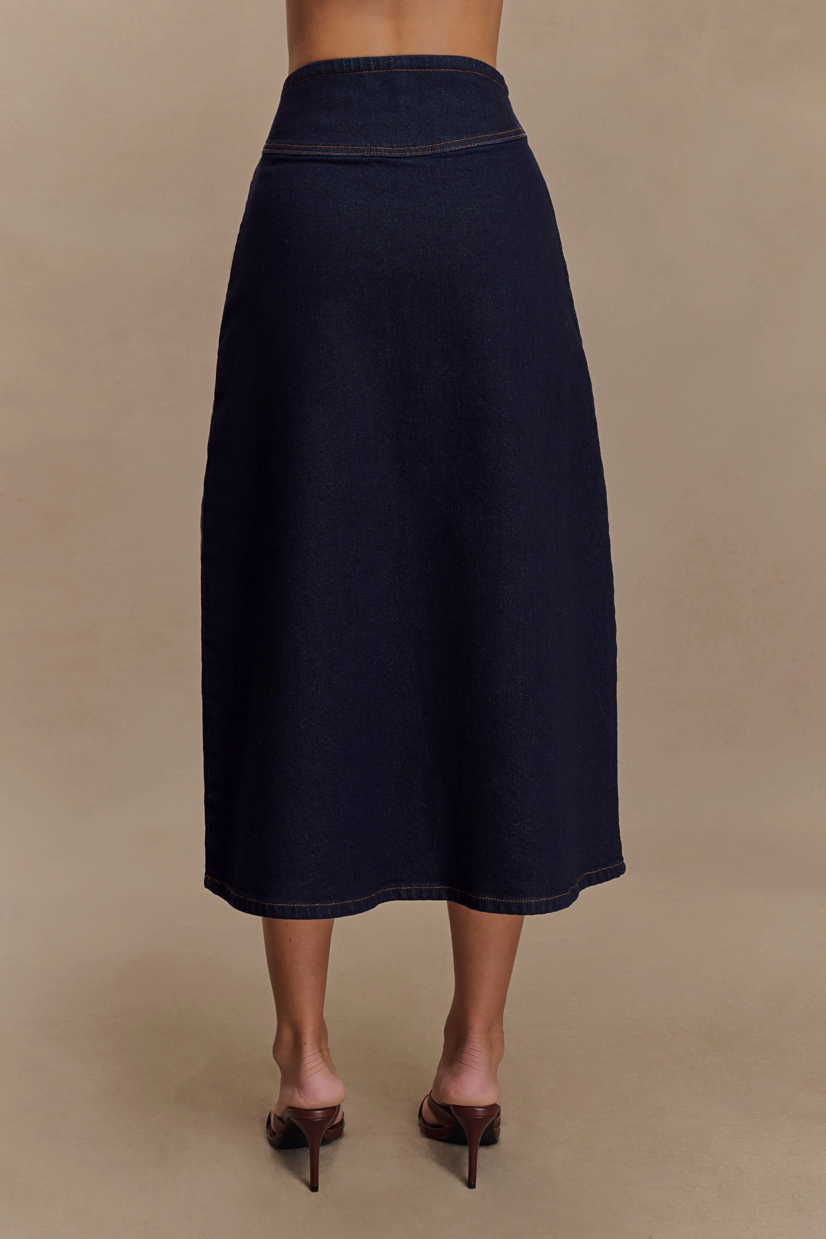 Cecilia Denim A-Line Midi Skirt - Indigo Blue - Image 3