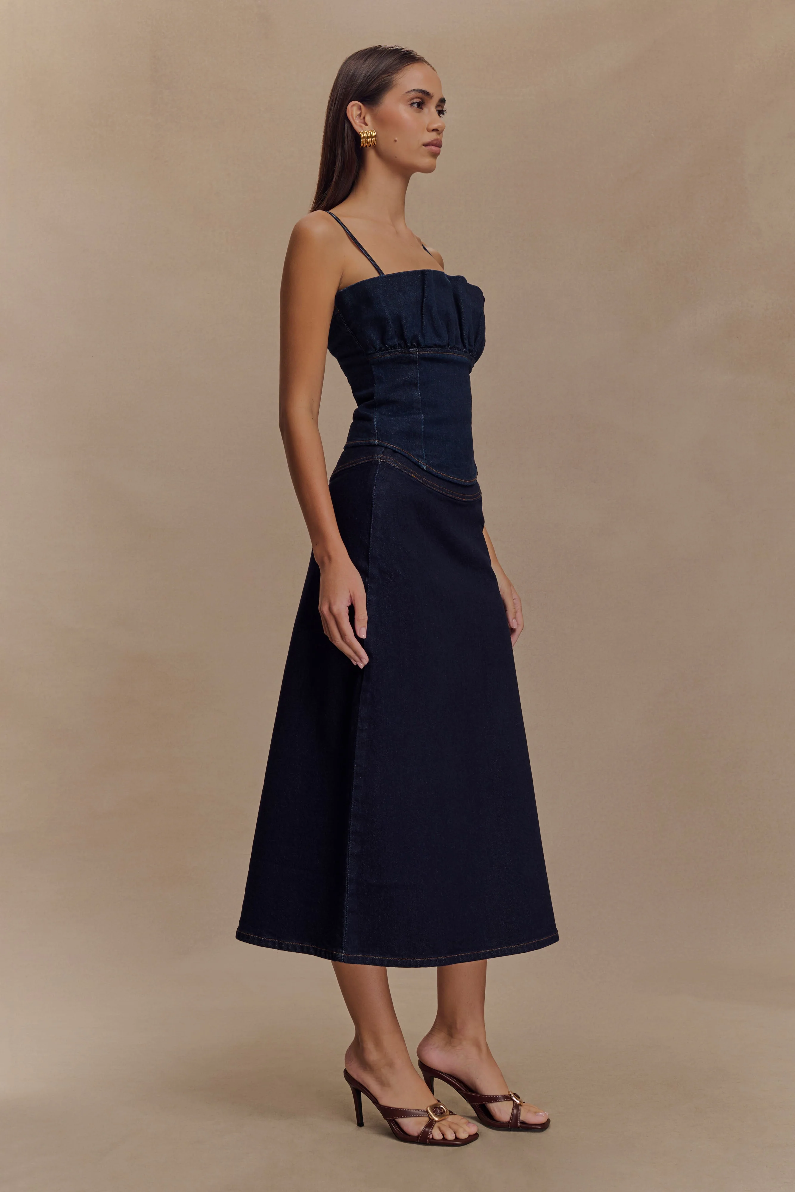 Cecilia Denim A-Line Midi Skirt - Indigo Blue - Image 4