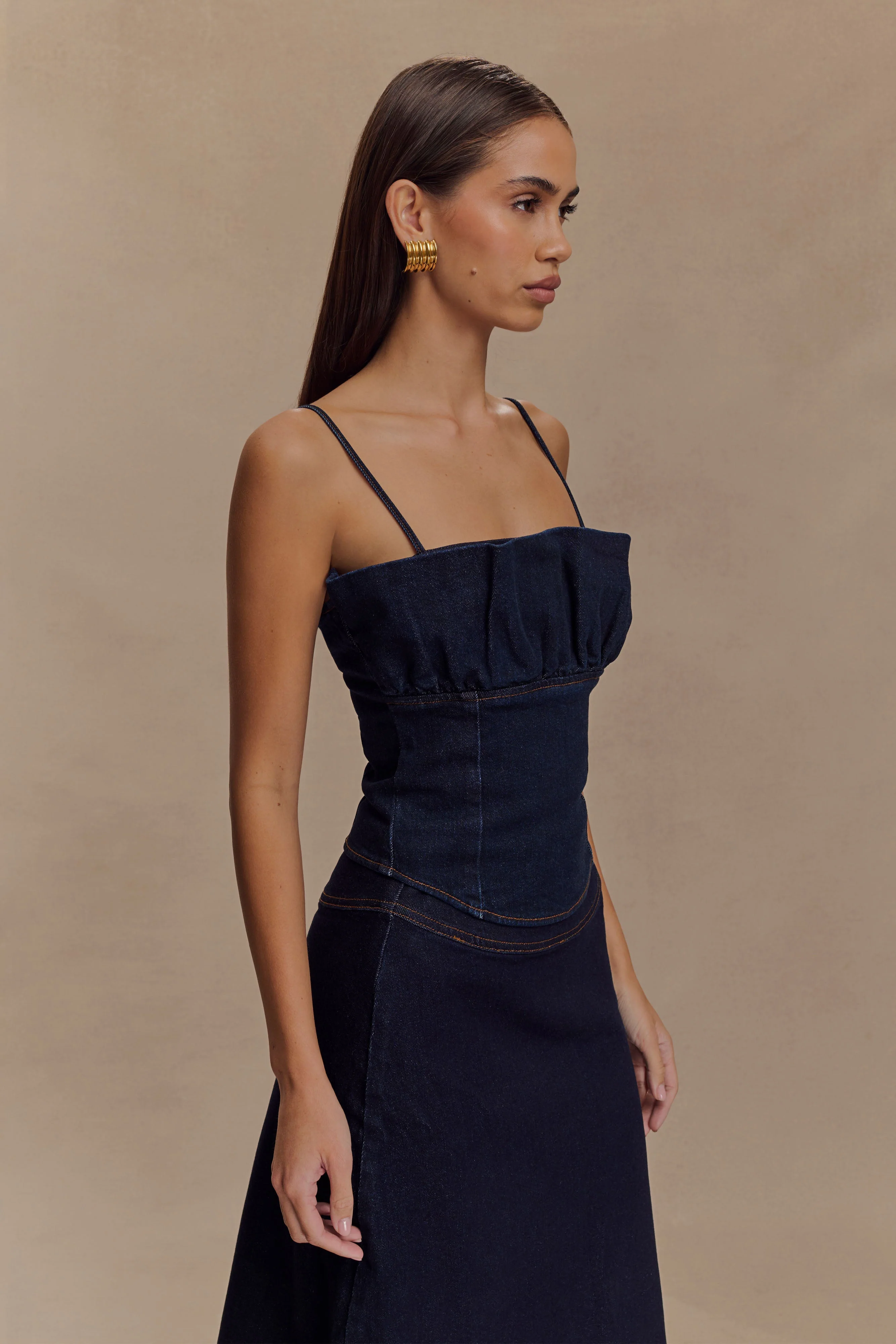 Cecilia Denim Frill Corset - Indigo Blue - Image 3