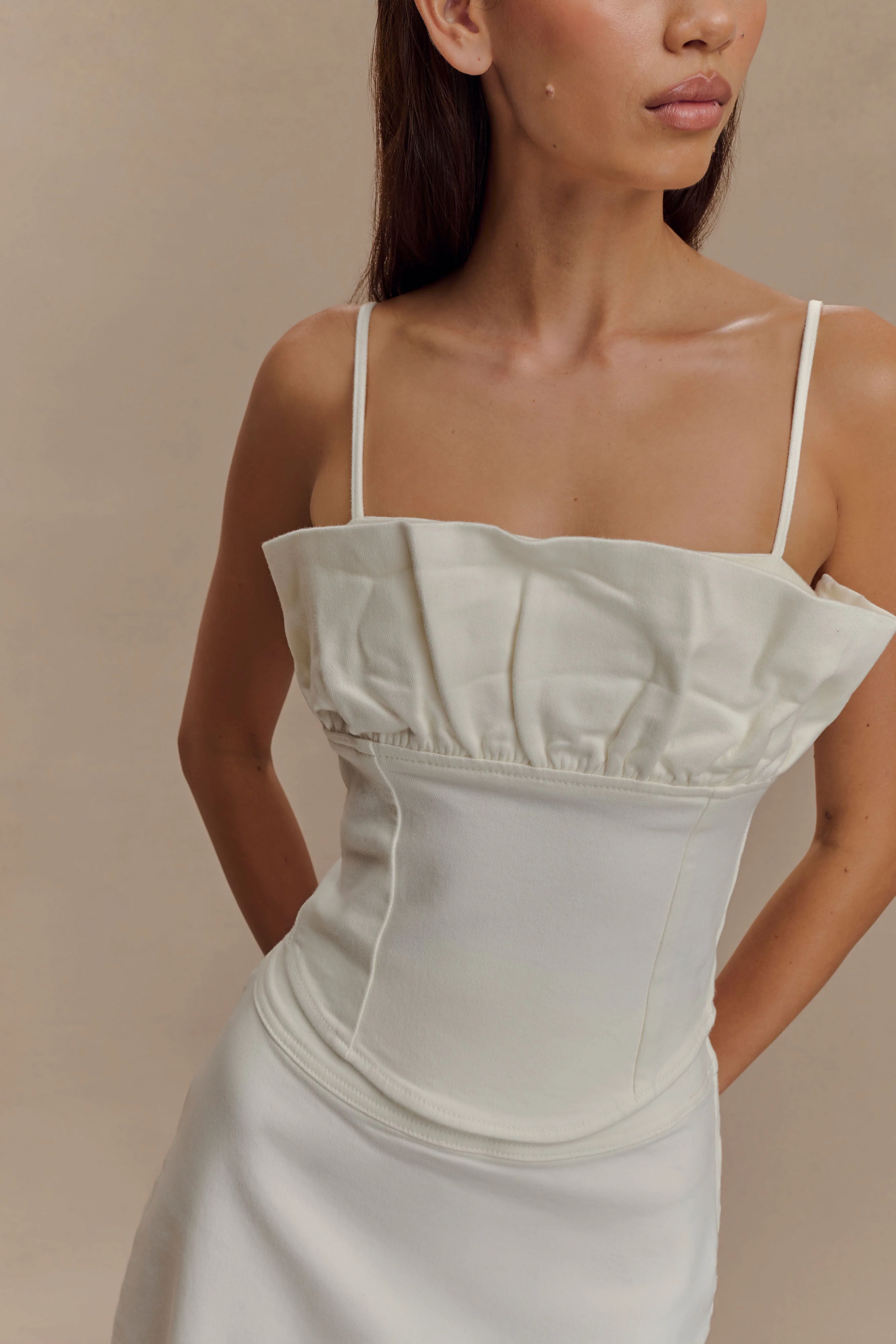 Cecilia Denim Frill Corset - White - Image 3