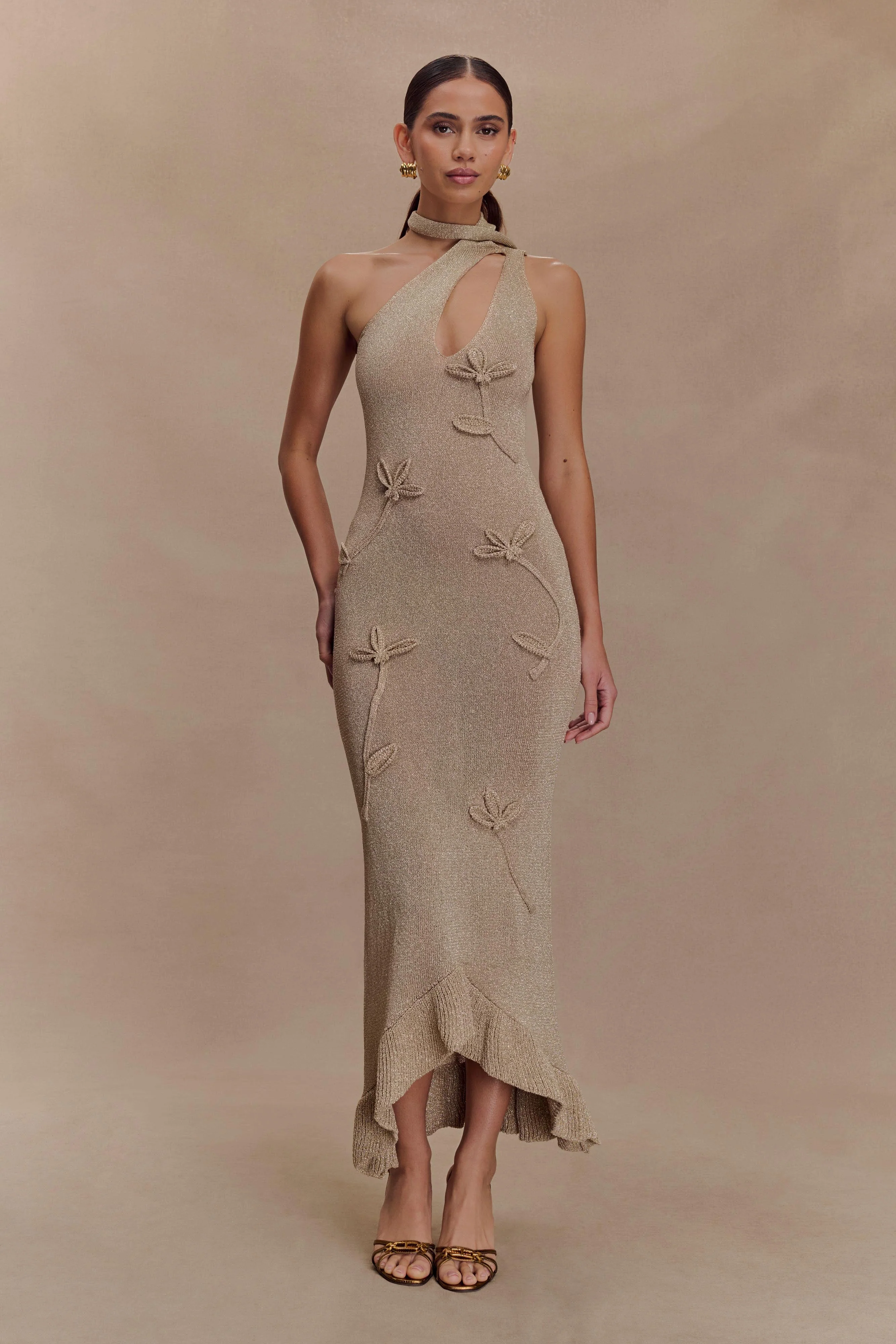 Celestino Floral Metallic Knit Maxi Dress - Gold - Image 5