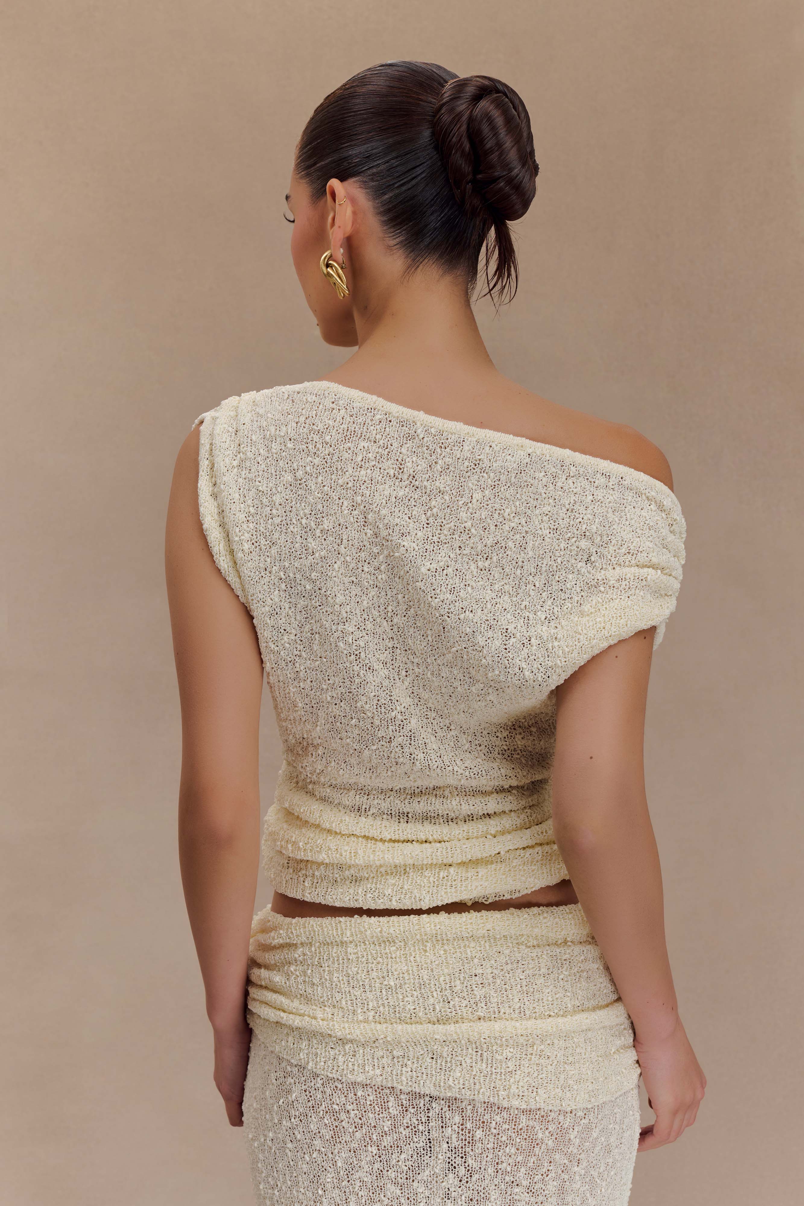 Chloe Off Shoulder Boucle Knit Top - Ivory - Image 2
