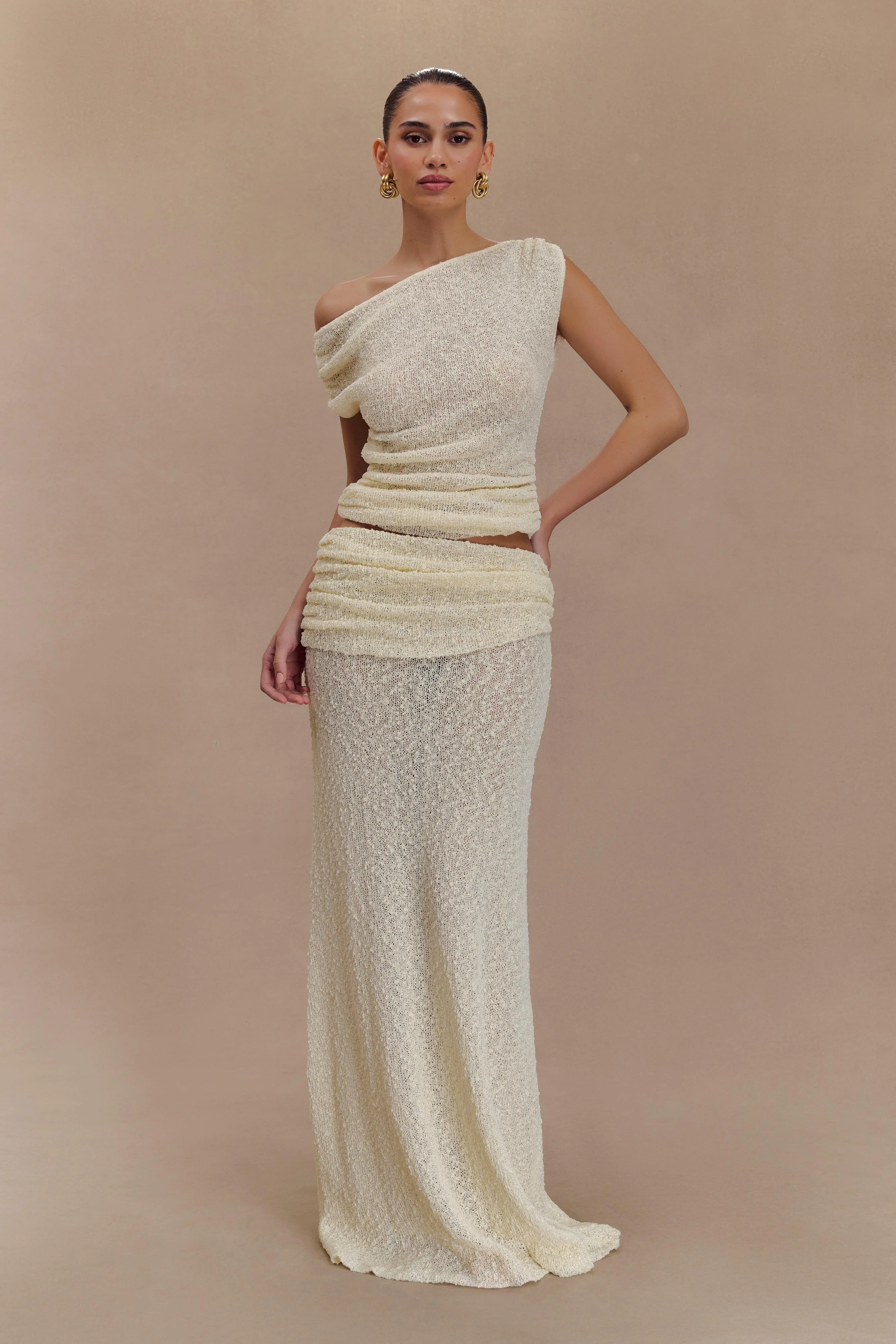 Chloe Off Shoulder Boucle Knit Top - Ivory - Image 4