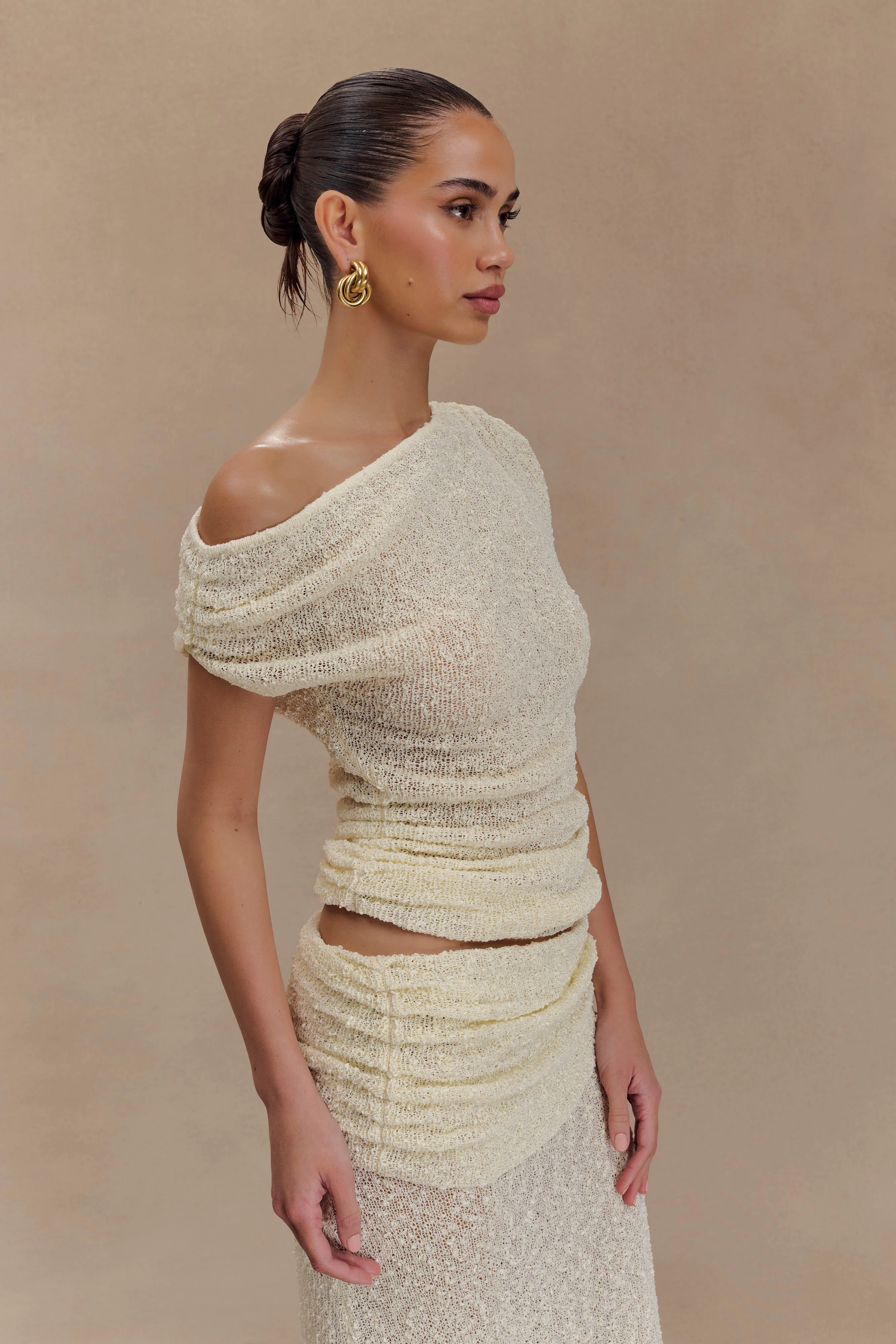 Chloe Off Shoulder Boucle Knit Top - Ivory - Image 5