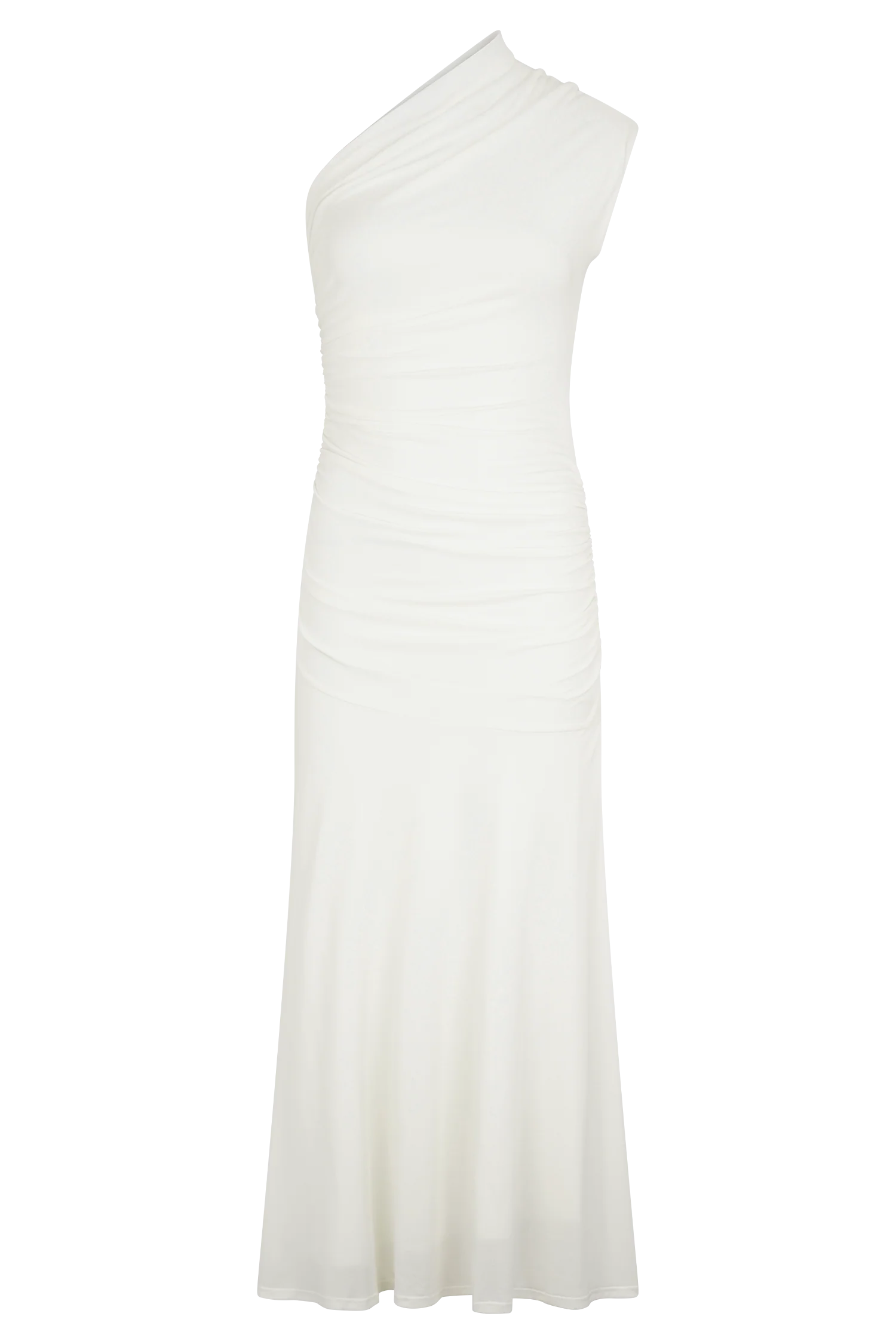 Chloe Peached Jersey One Shoulder Midi Dress - Ivory - Image 9