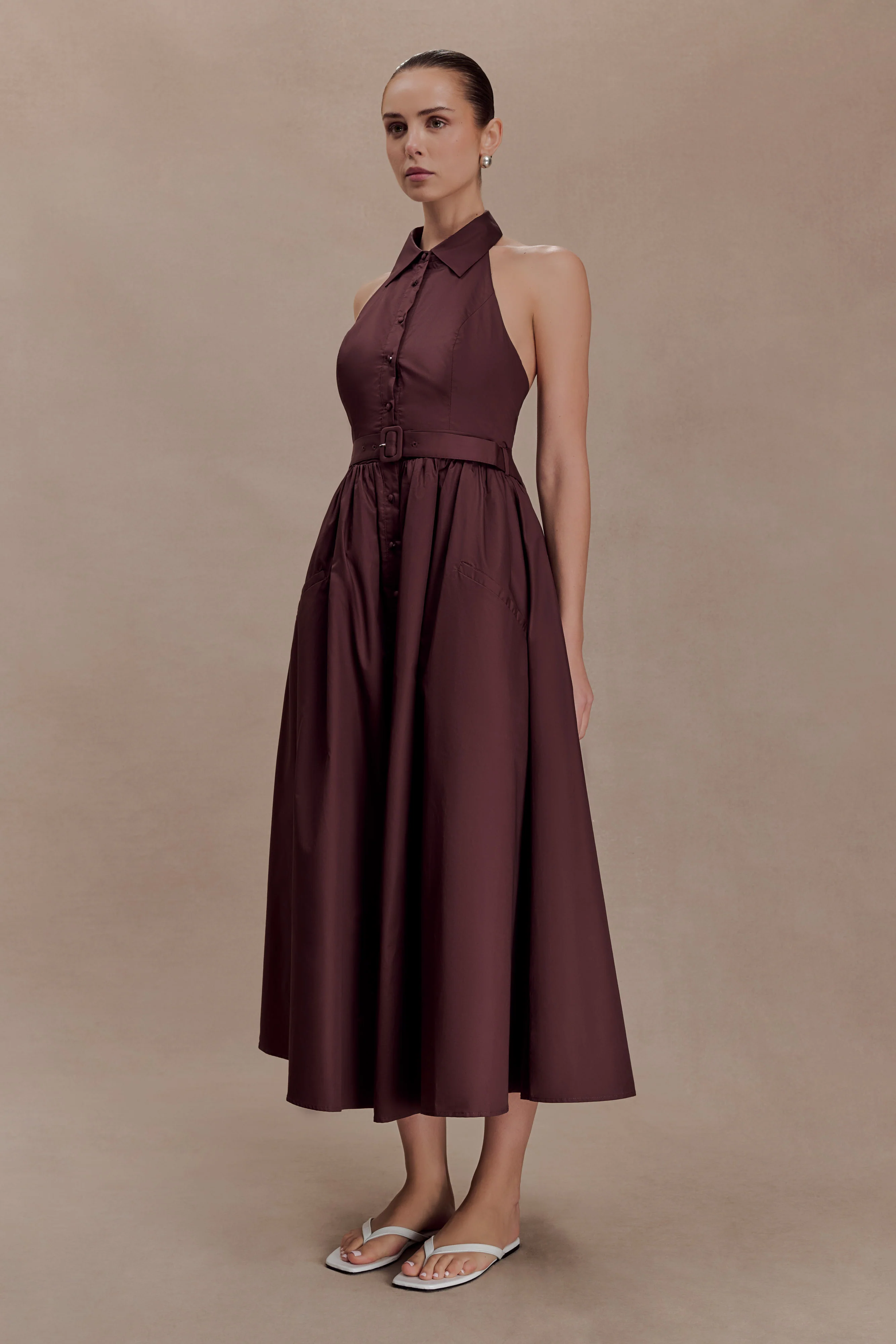 Cindy Collared Midi Dress - Chocolate - Image 3