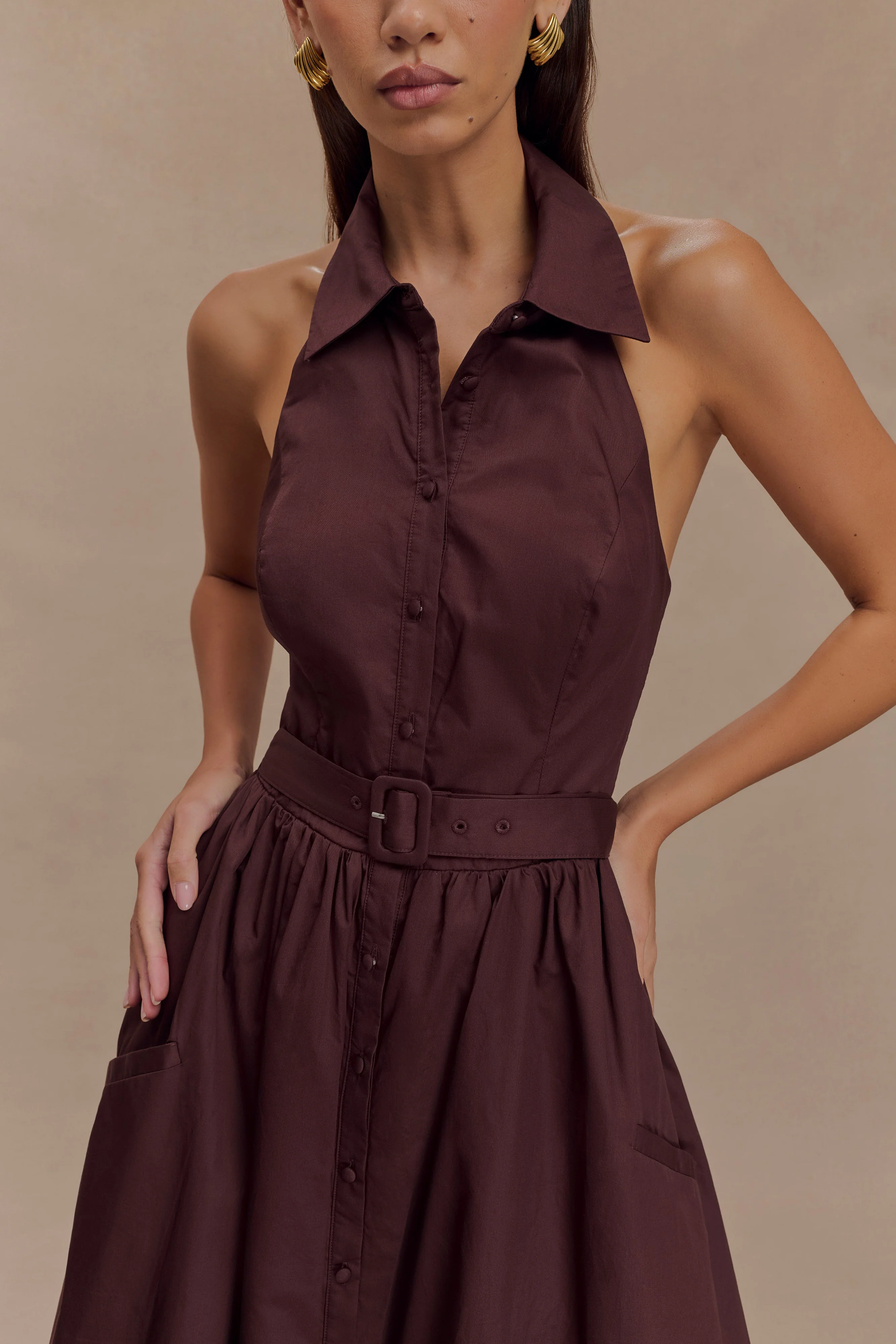 Cindy Collared Midi Dress - Chocolate - Image 4