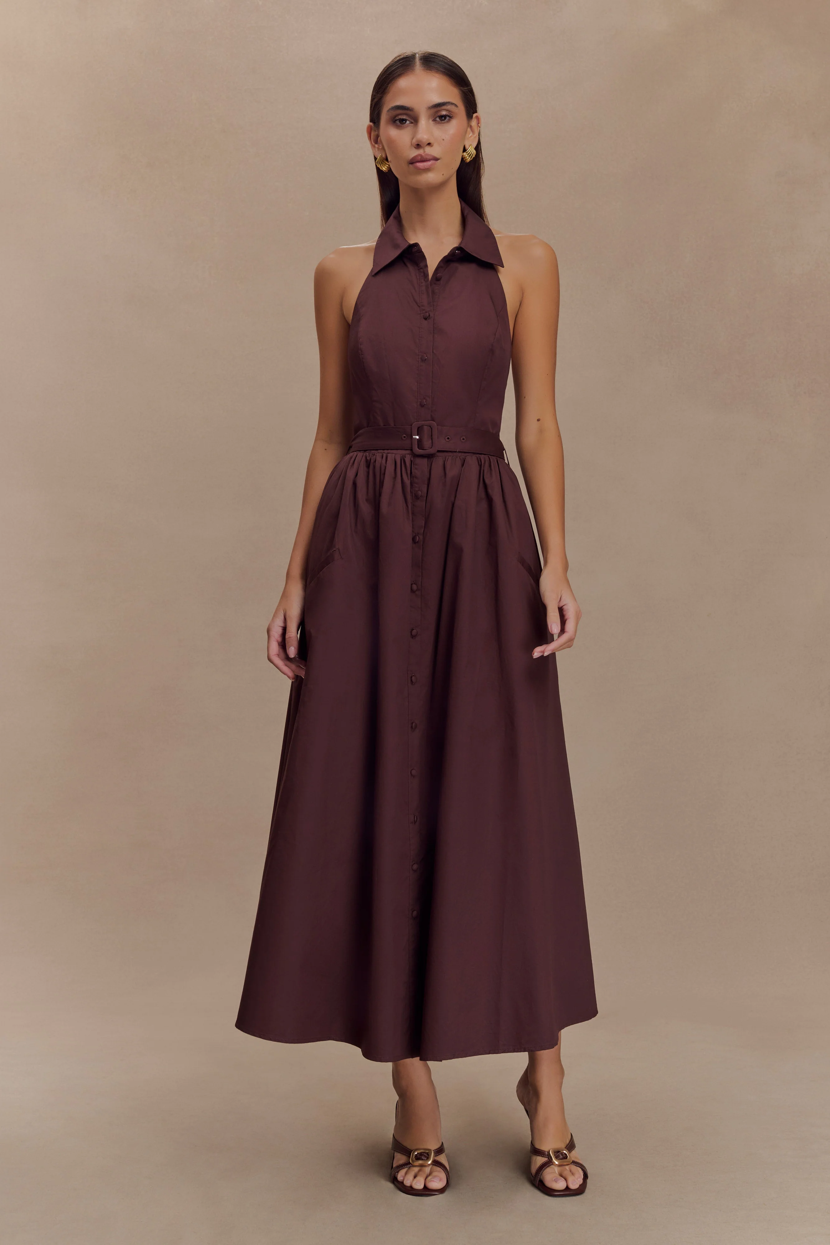 Cindy Collared Midi Dress - Chocolate - Image 5