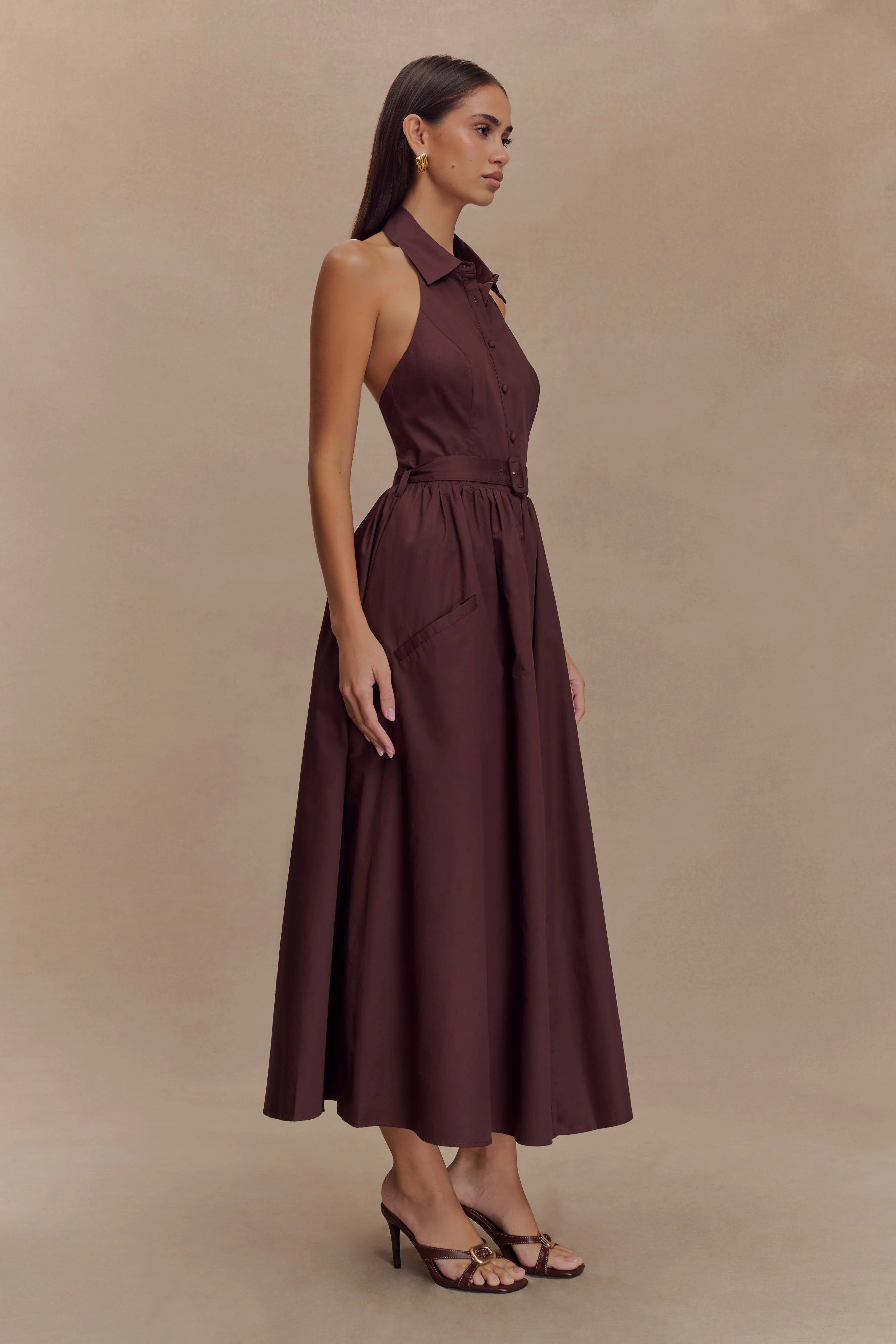 Cindy Collared Midi Dress - Chocolate - Image 7