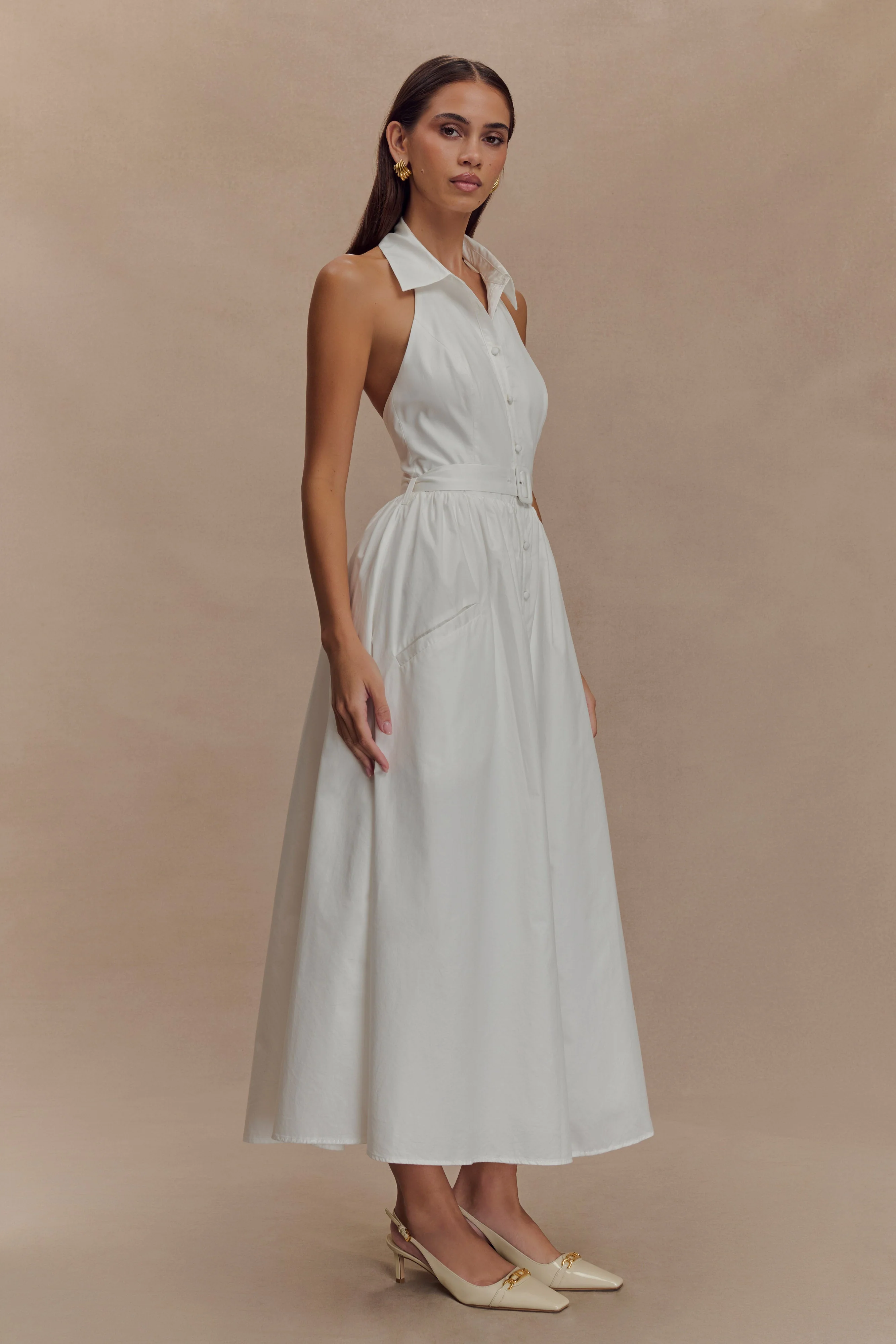Cindy Collared Midi Dress - White - Image 6
