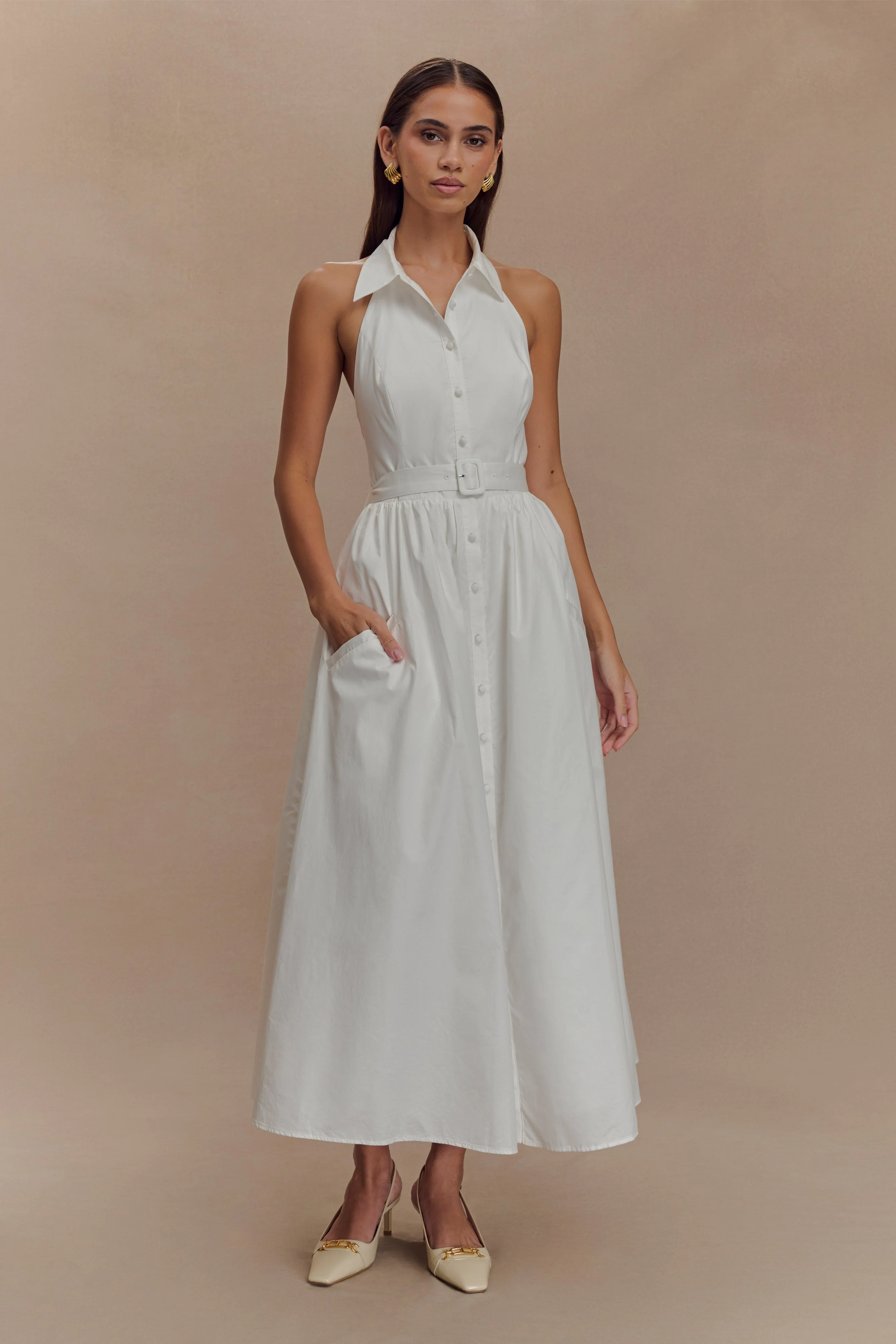 Cindy Collared Midi Dress - White - Image 7