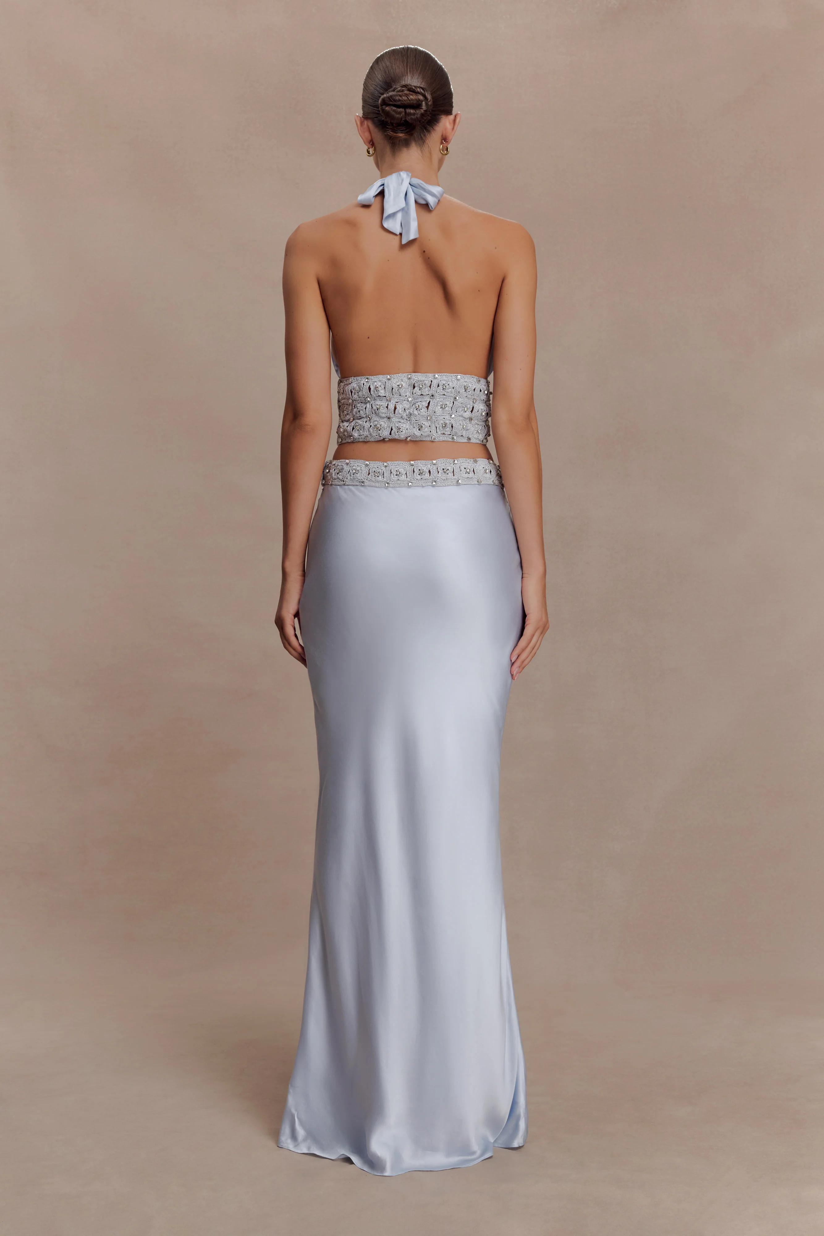 Clementine Chiffon Hand Beaded Maxi Skirt - Pale Blue - Image 2