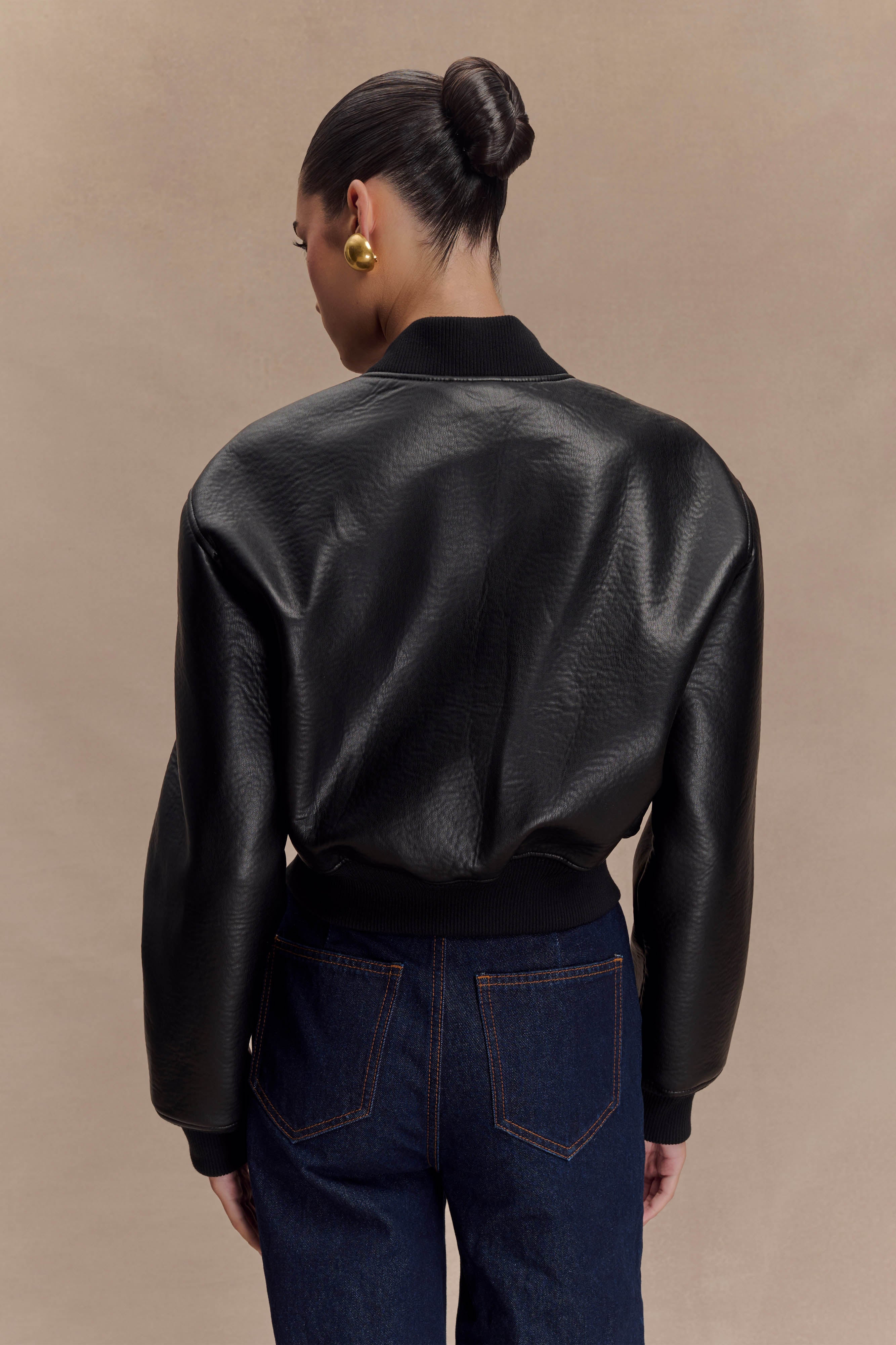 Codi Faux Leather Bomber Jacket - Black - Image 4