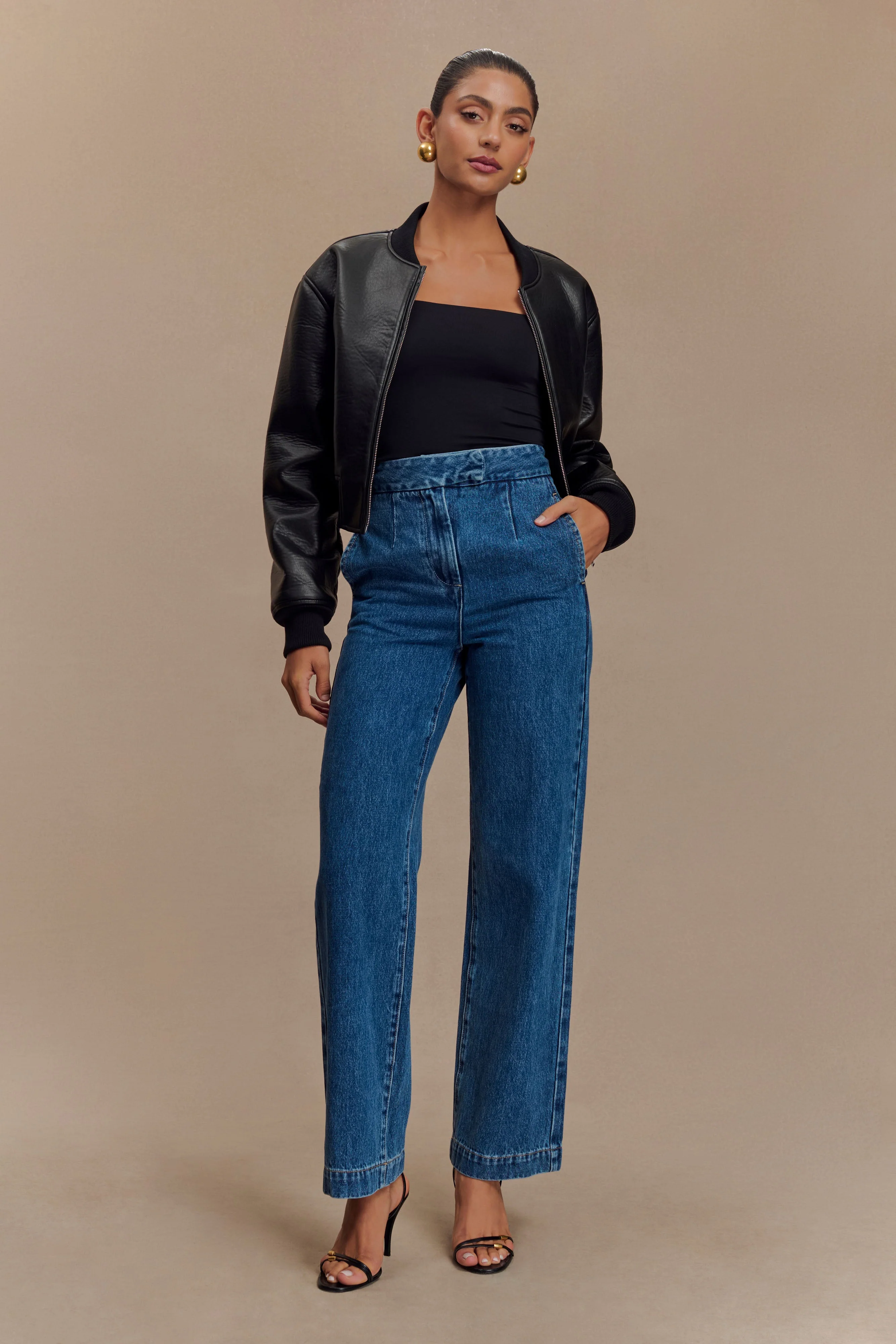 Codi Faux Leather Bomber Jacket - Black - Image 5