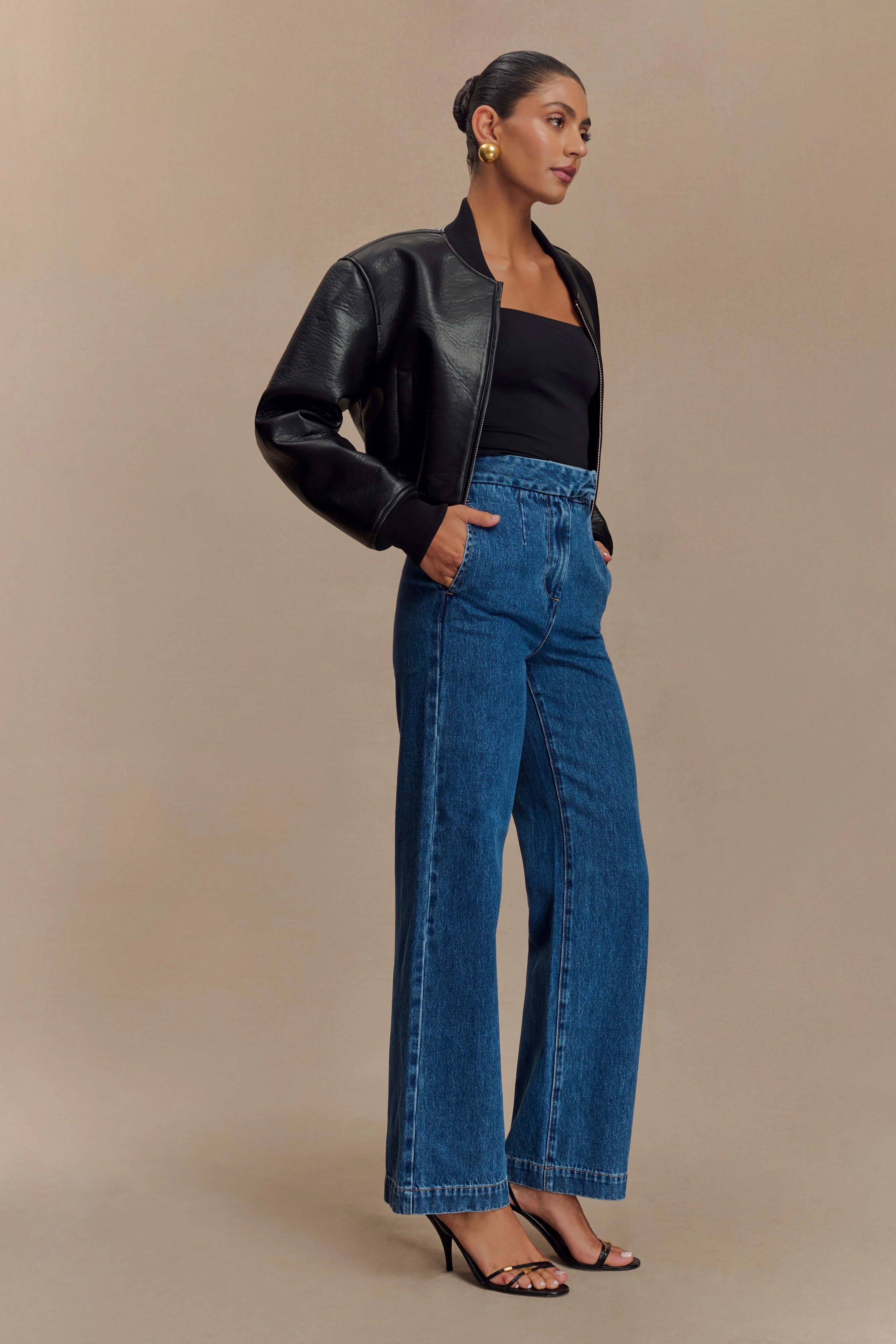 Codi Faux Leather Bomber Jacket - Black - Image 6