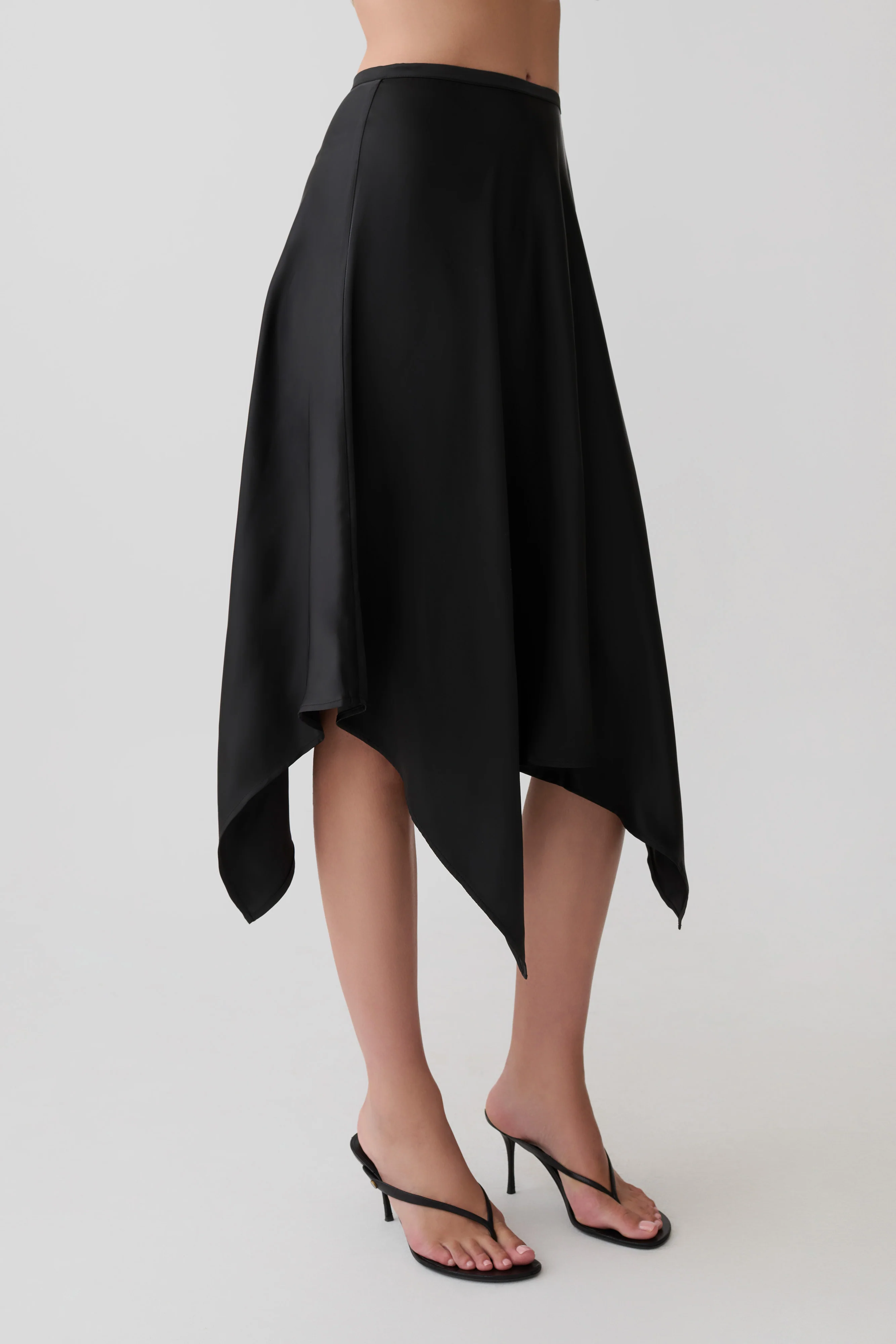 Coralie Asymmetric Satin Midi Skirt - Black - Image 4