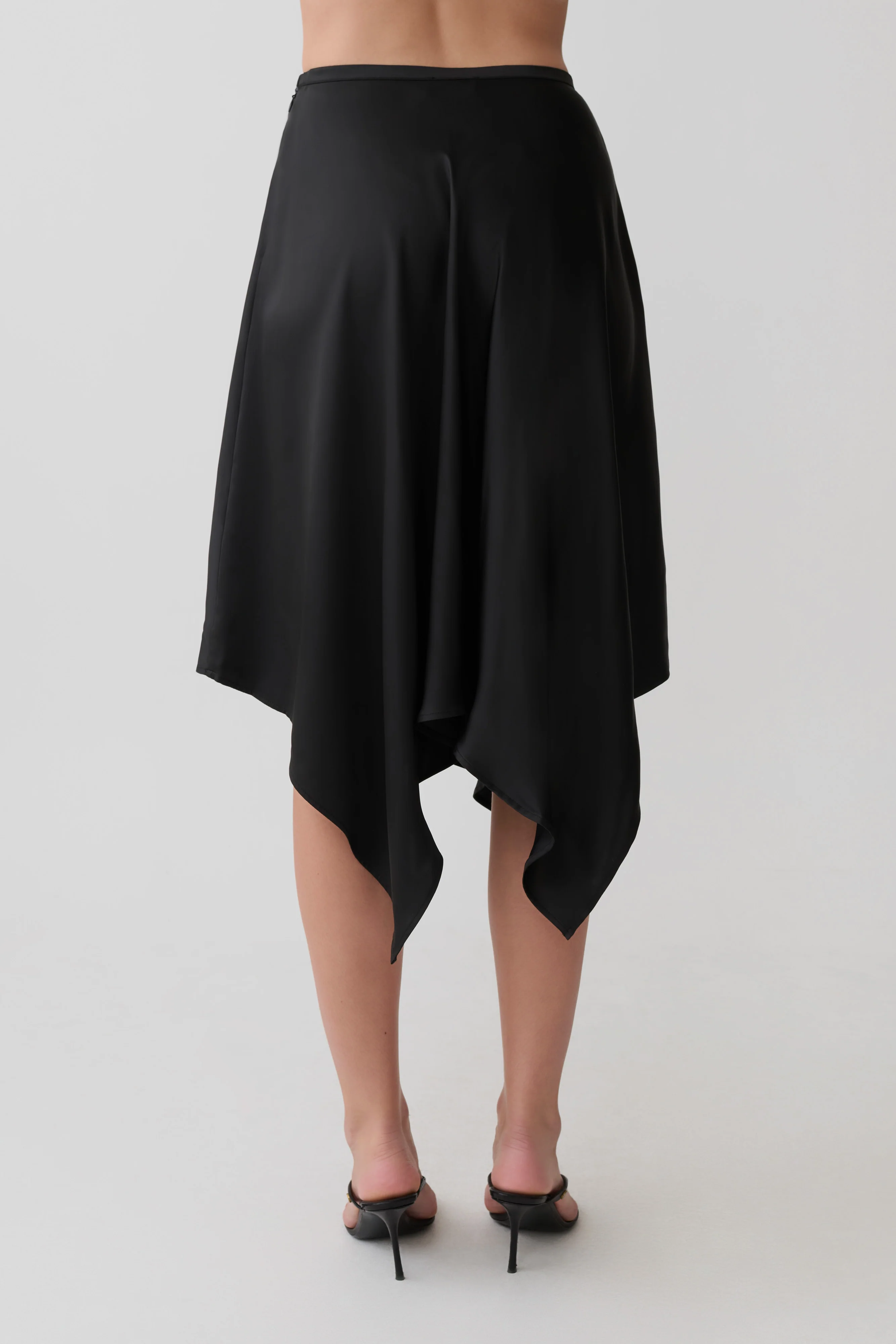 Coralie Asymmetric Satin Midi Skirt - Black - Image 5