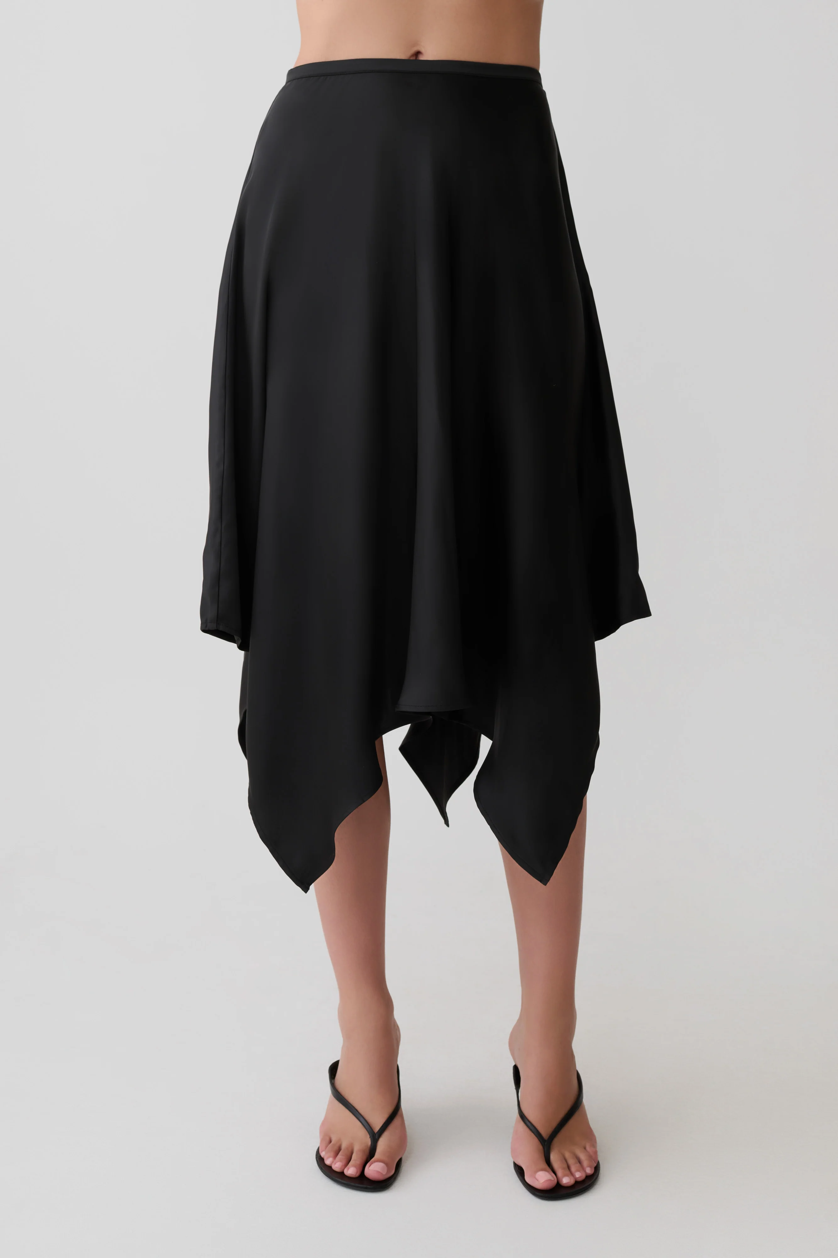 Coralie Asymmetric Satin Midi Skirt - Black - Image 6