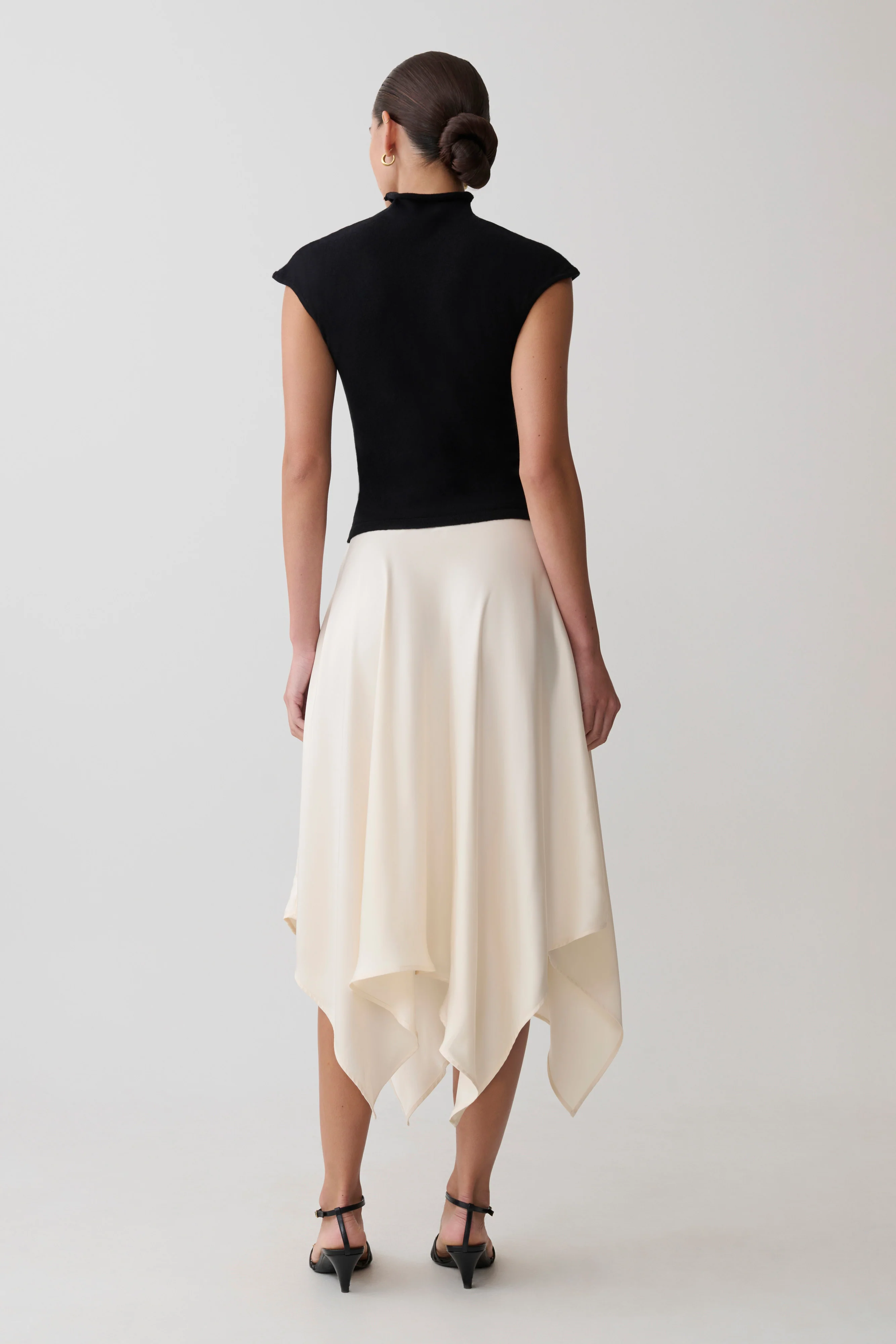 Coralie Asymmetric Satin Midi Skirt - Ivory - Image 2