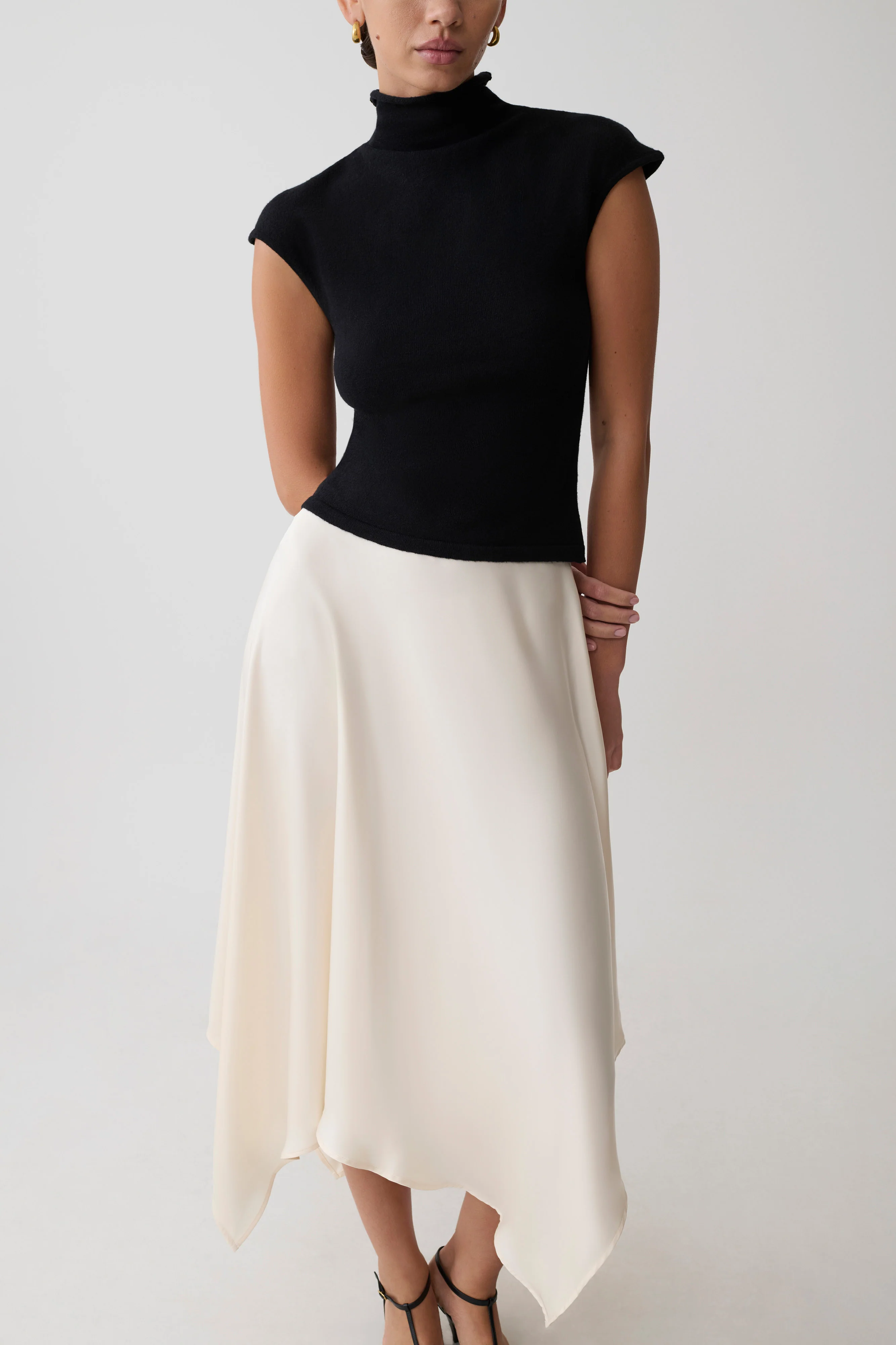 Coralie Asymmetric Satin Midi Skirt - Ivory - Image 3