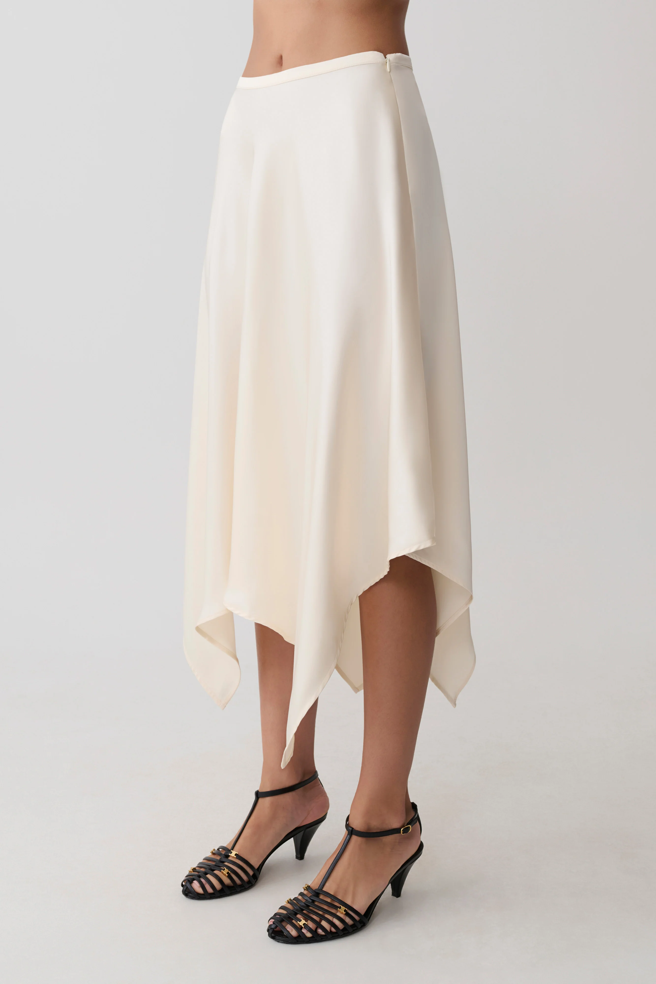 Coralie Asymmetric Satin Midi Skirt - Ivory - Image 4