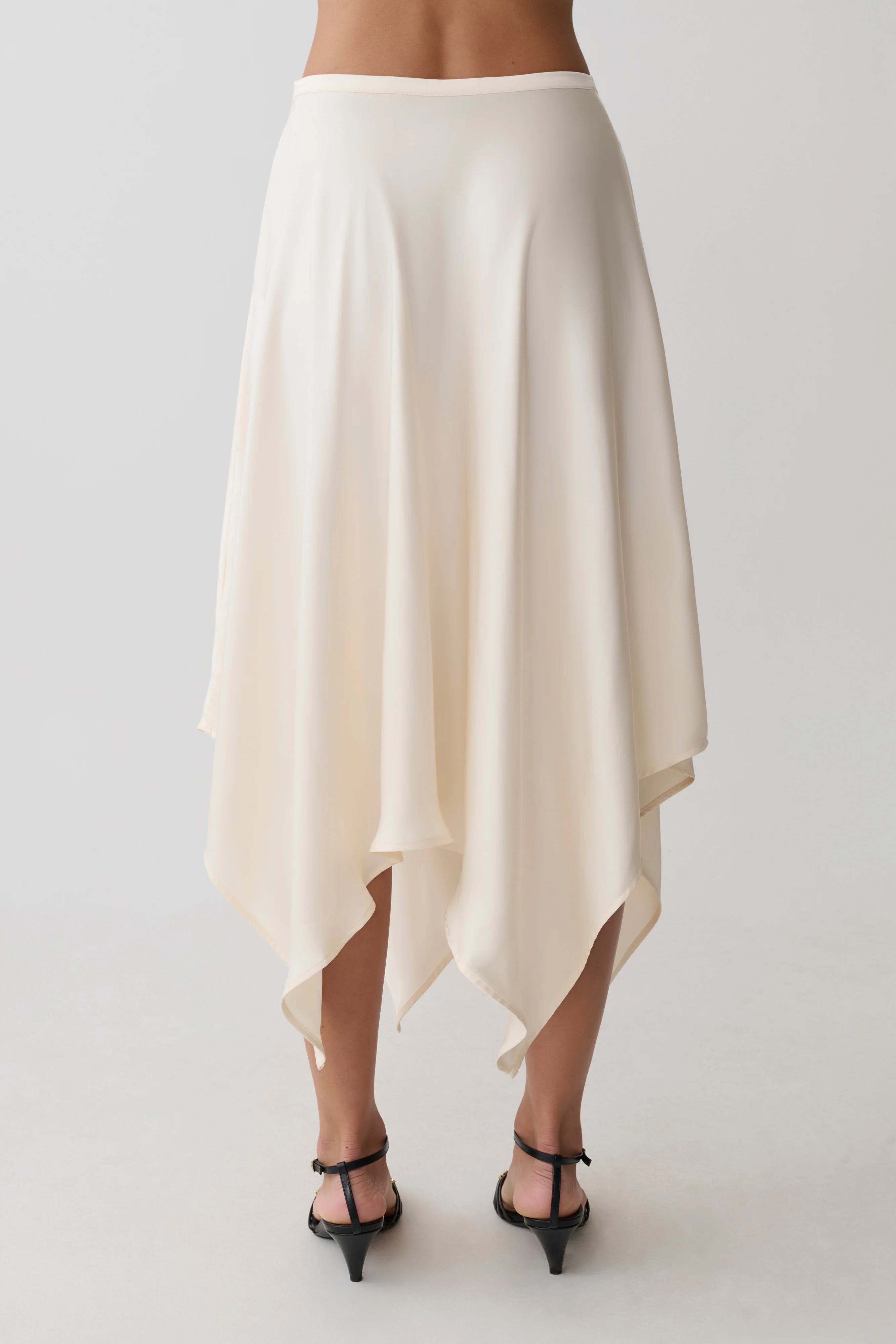Coralie Asymmetric Satin Midi Skirt - Ivory - Image 5