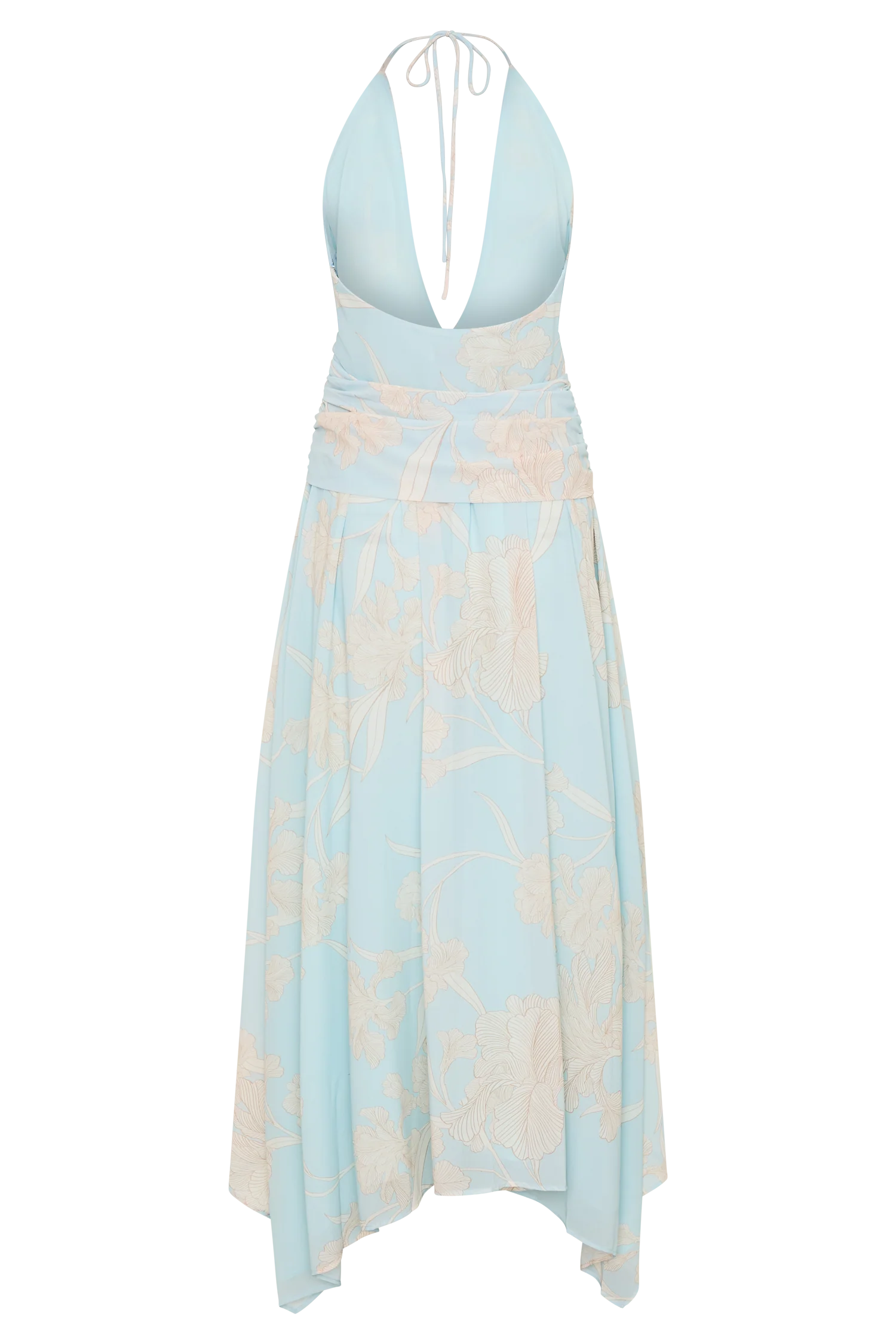 Cyra Plunge Chiffon Midi Dress - Blue Floral Print - Image 6
