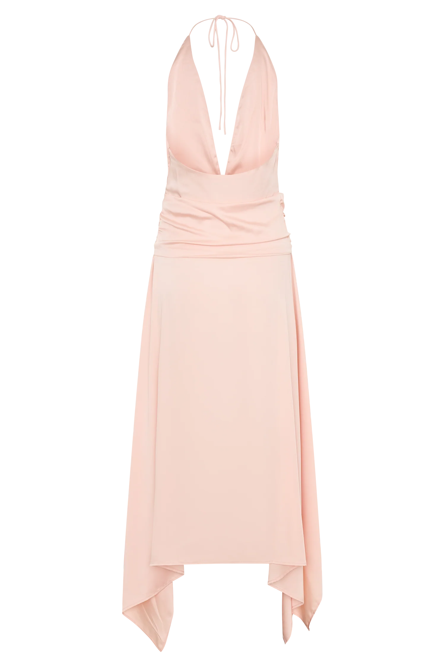 Cyra Plunge Satin Midi Dress - Peach - Image 7