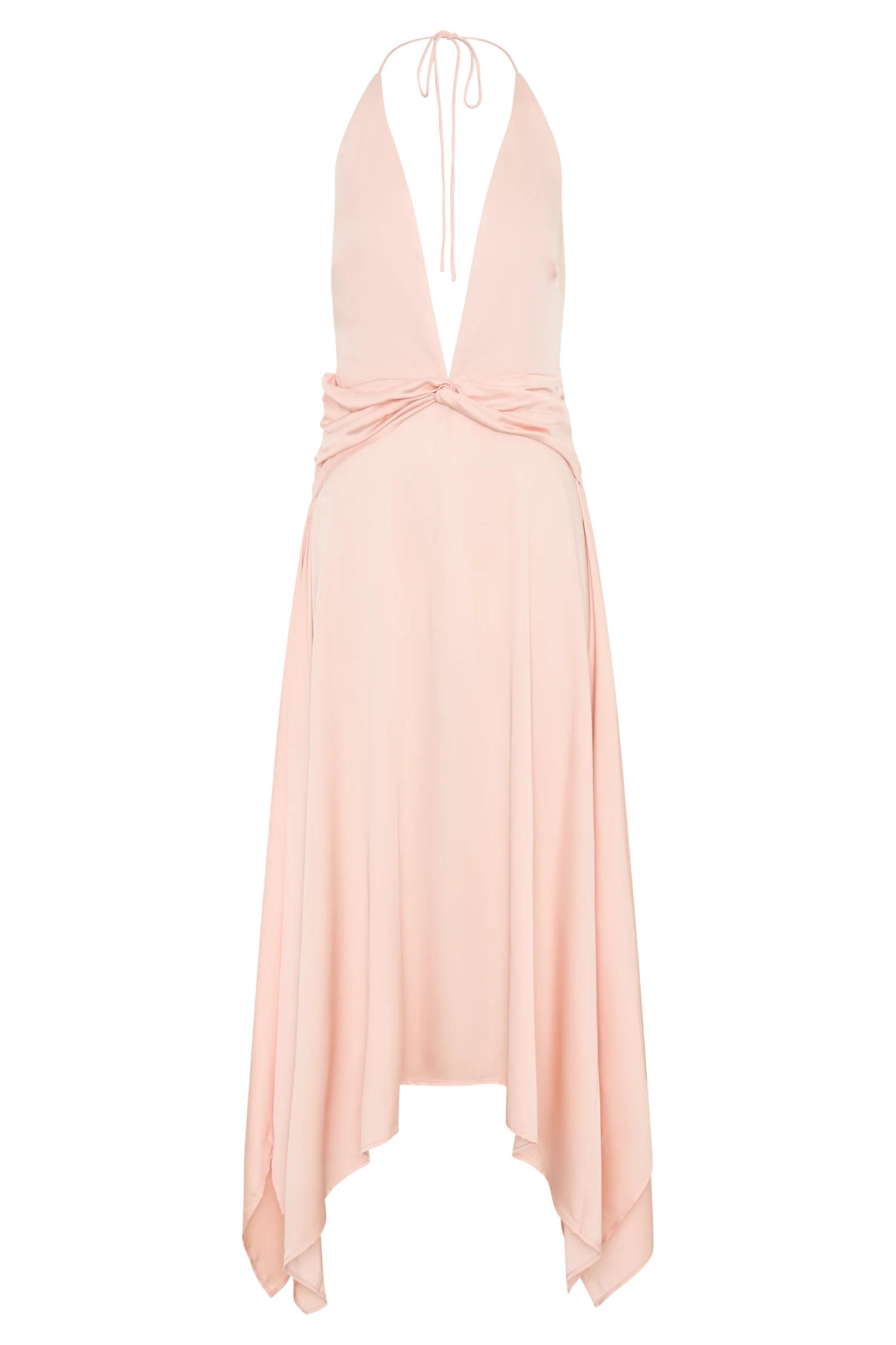 Cyra Plunge Satin Midi Dress - Peach - Image 8