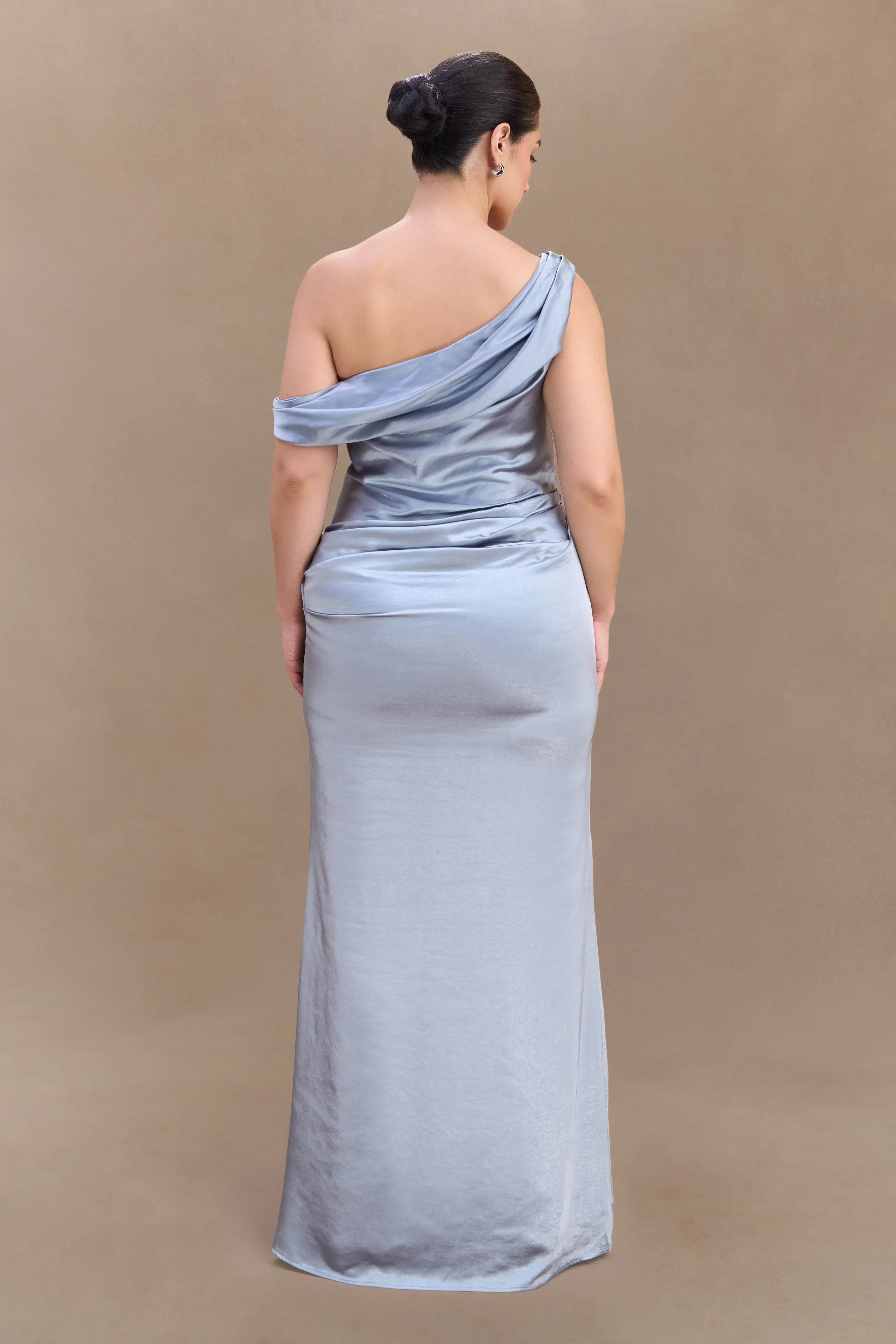 Dalia Off Shoulder Satin Maxi Dress - Frosted Blue - Image 5
