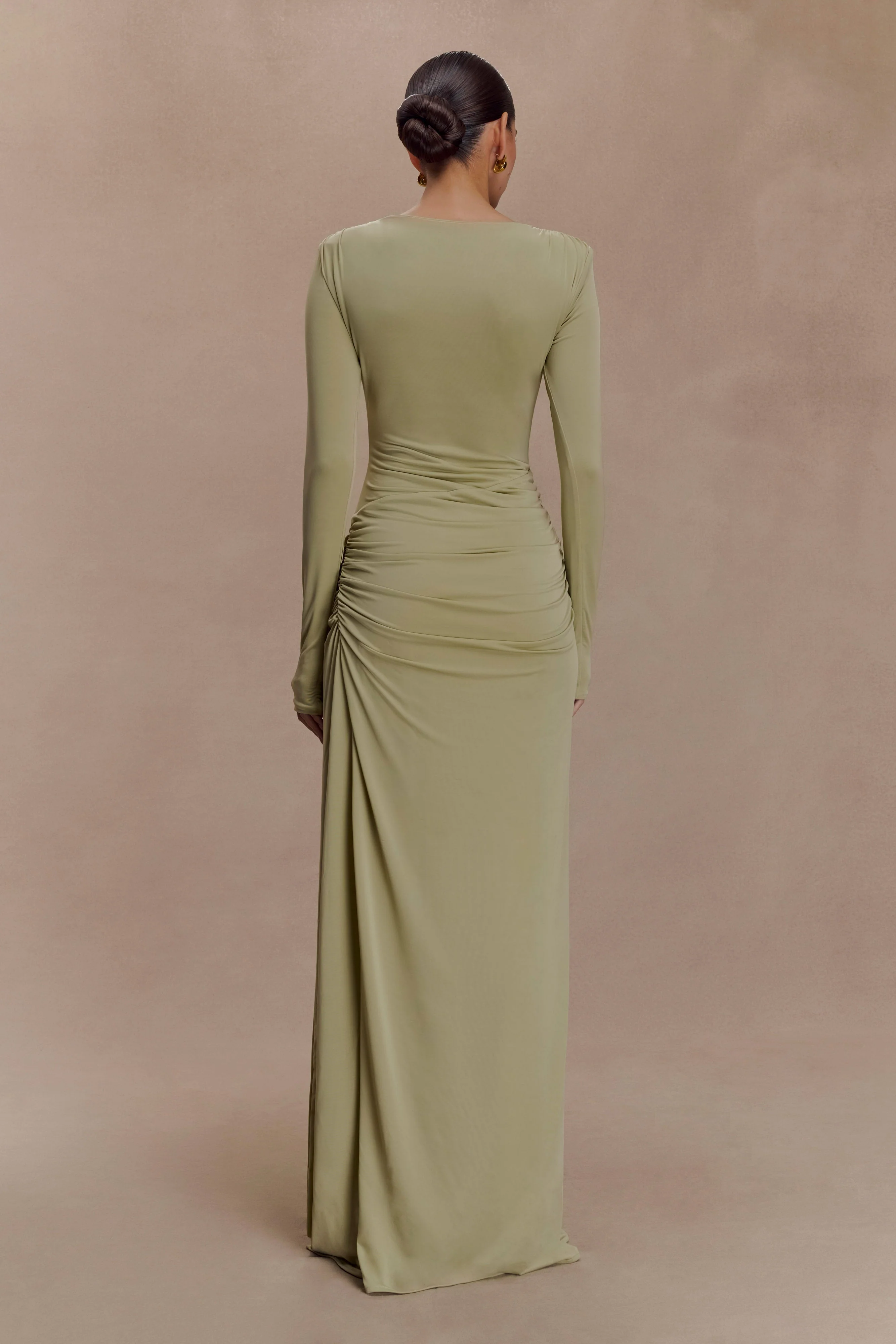 Deanna Long Sleeve Gathered Maxi Dress - Sage - Image 2