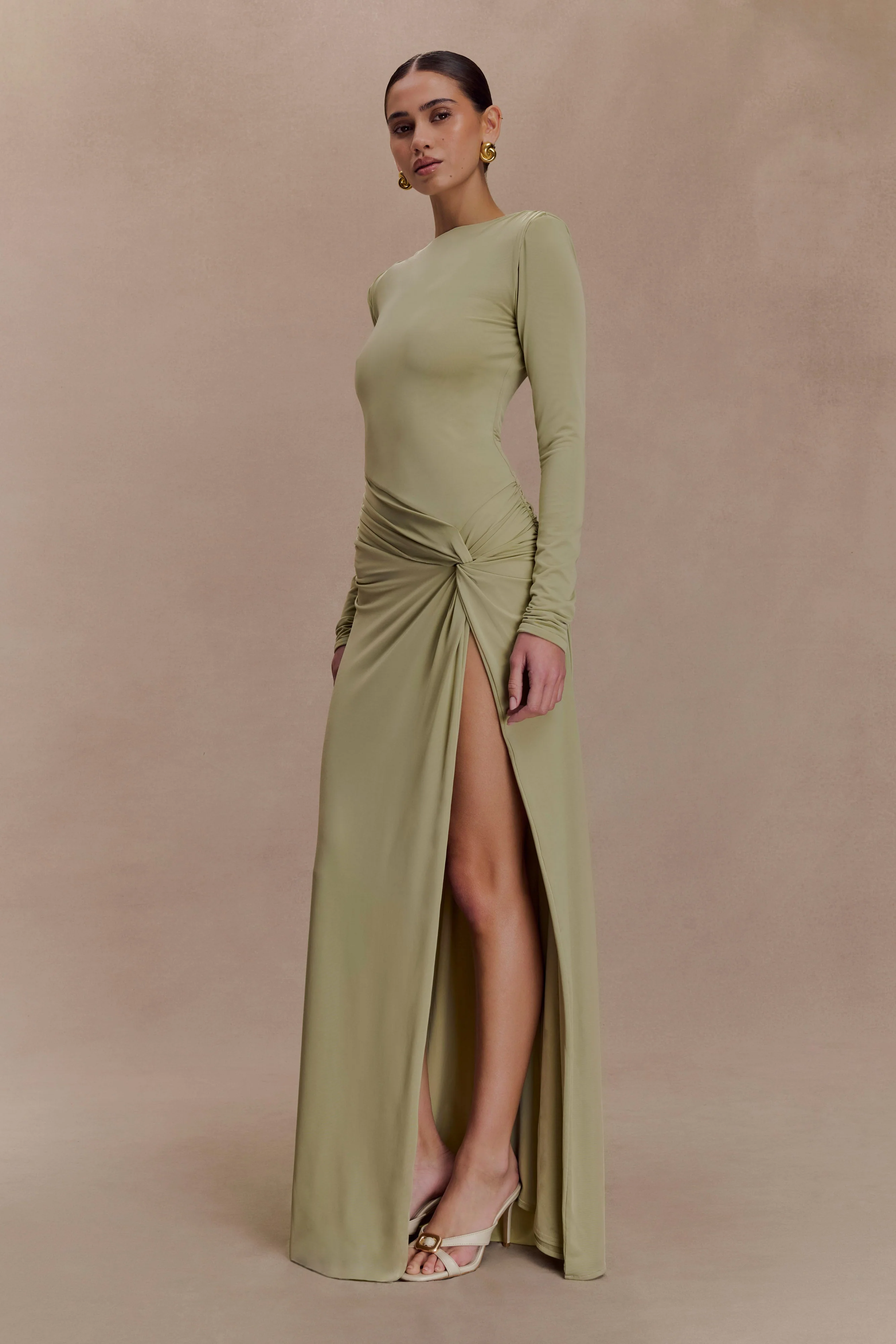 Deanna Long Sleeve Gathered Maxi Dress - Sage - Image 4
