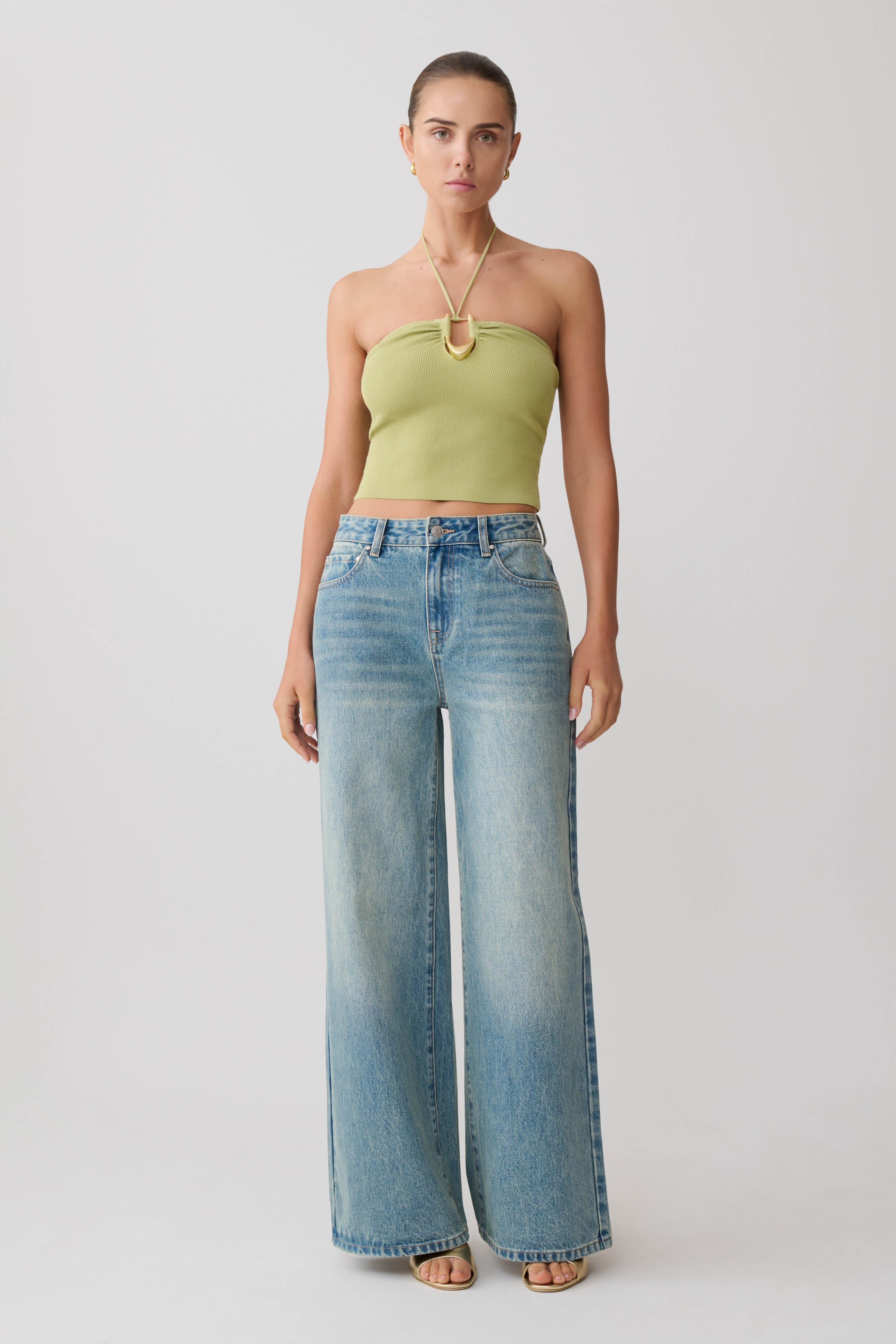 Dimitri Knit Halter Top With Hardware - Light Olive - Image 5