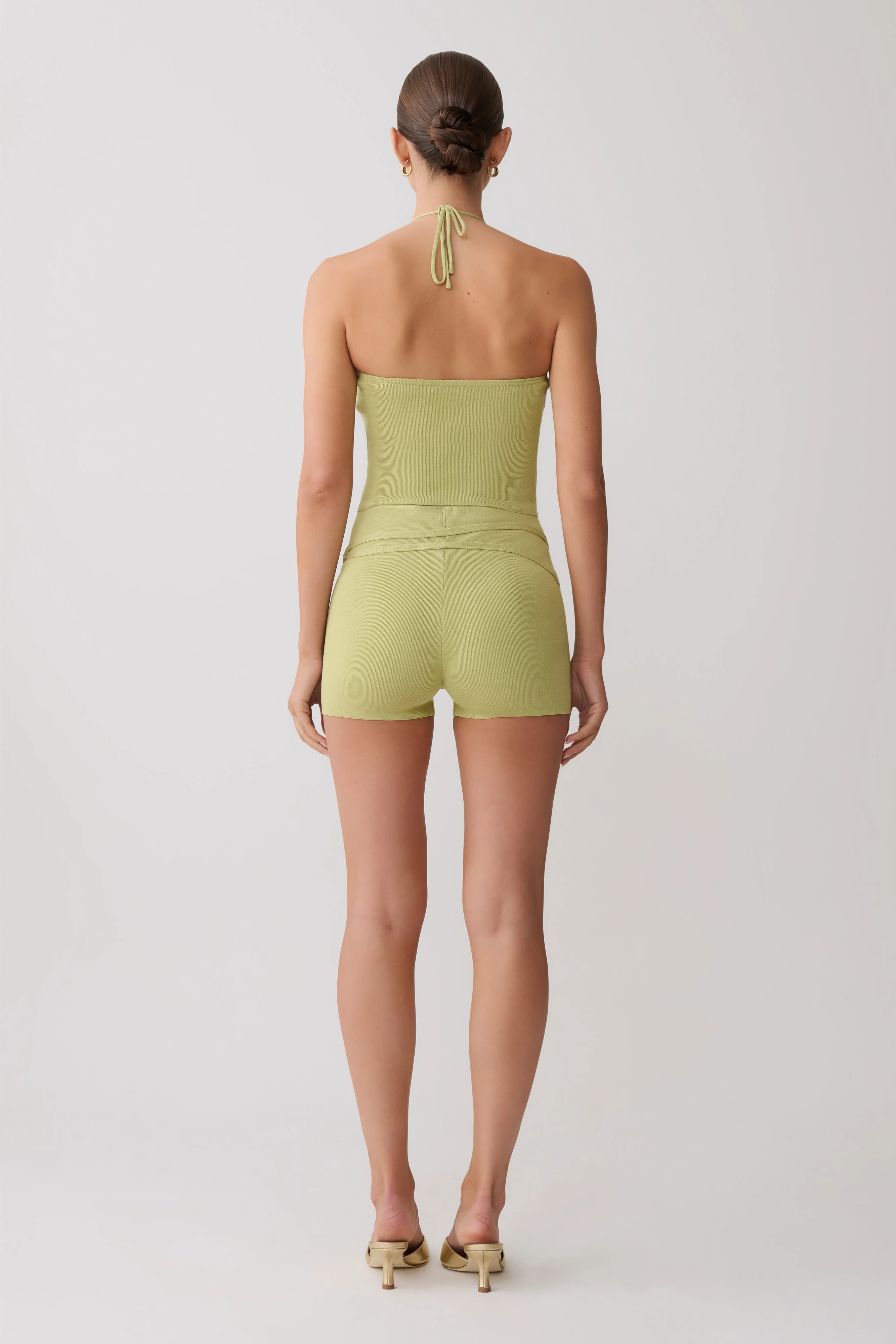 Dimitri Mini Knit Shorts With Belt - Light Olive - Image 2