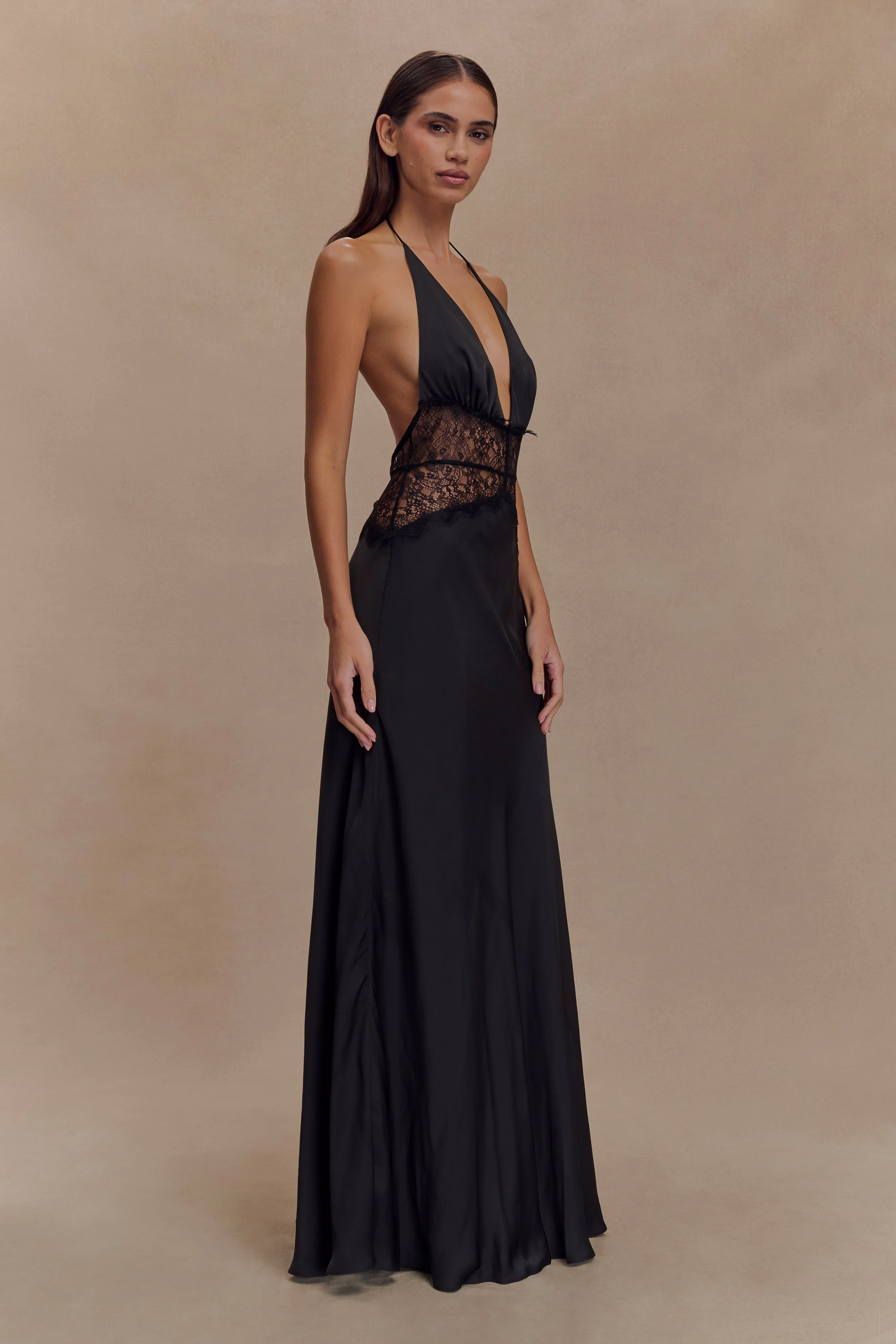 Dinah Lace And Satin Maxi Dress - Black - Image 4
