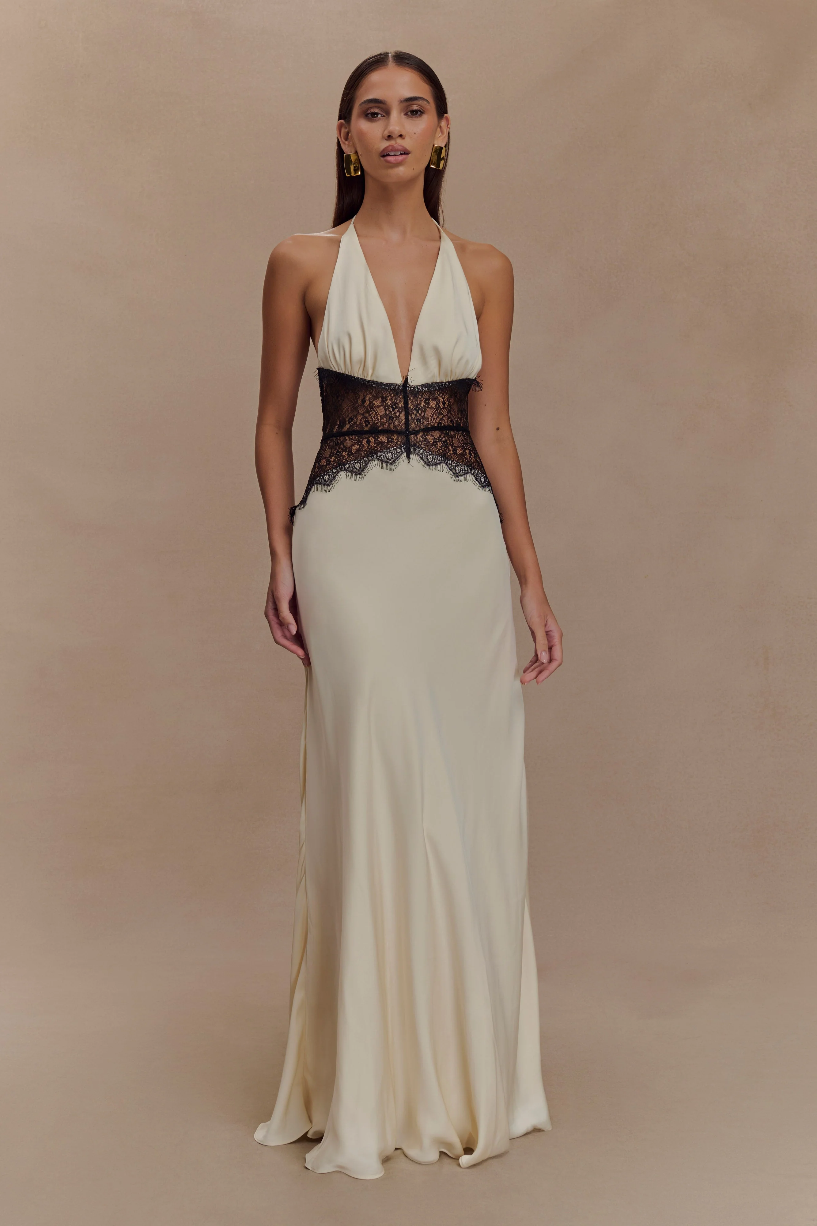 Dinah Lace And Satin Maxi Dress - Black/Ivory - Image 3